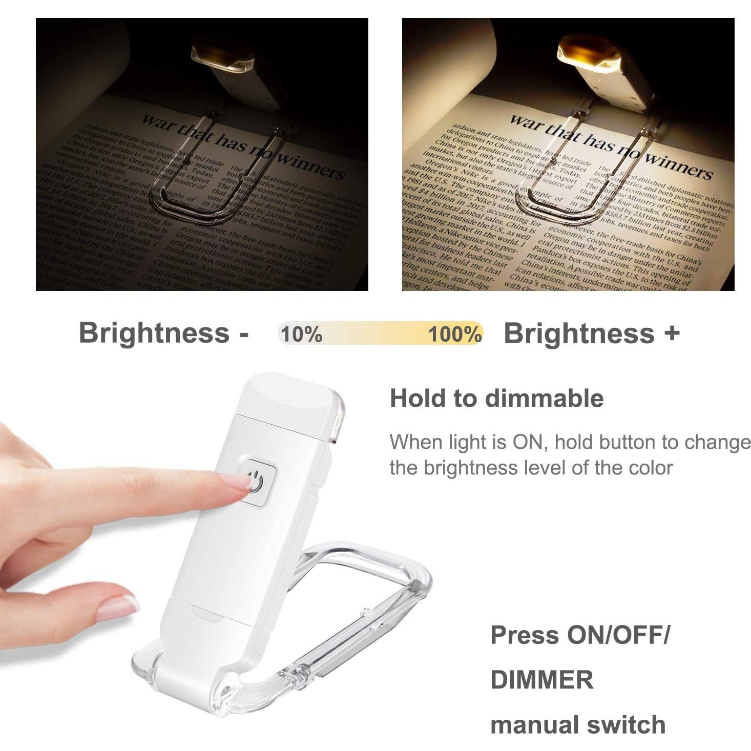 Luz de Libro LED Recargable HONWELL con Clip y 3 Brillos