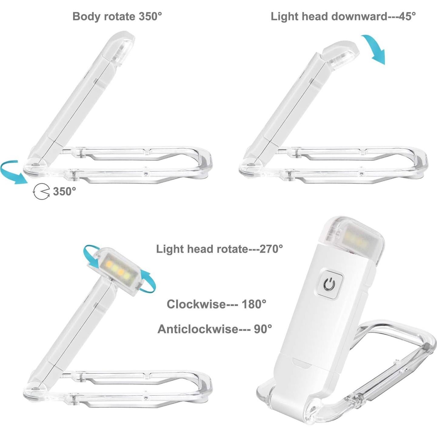 Luz de Libro LED Recargable HONWELL con Clip y 3 Brillos