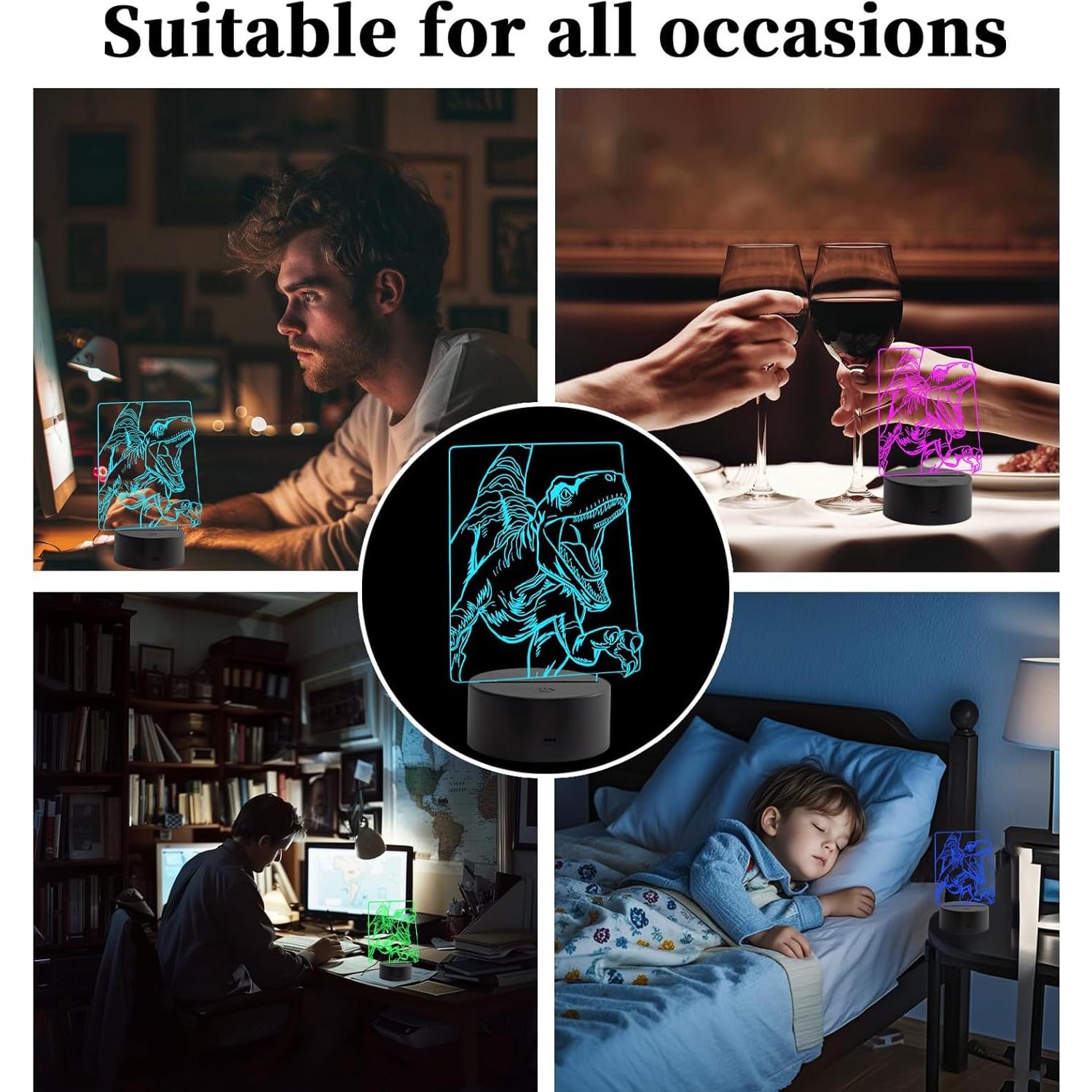 Luz Nocturna LED 3D Dinosaurio Oboist con Control Remoto