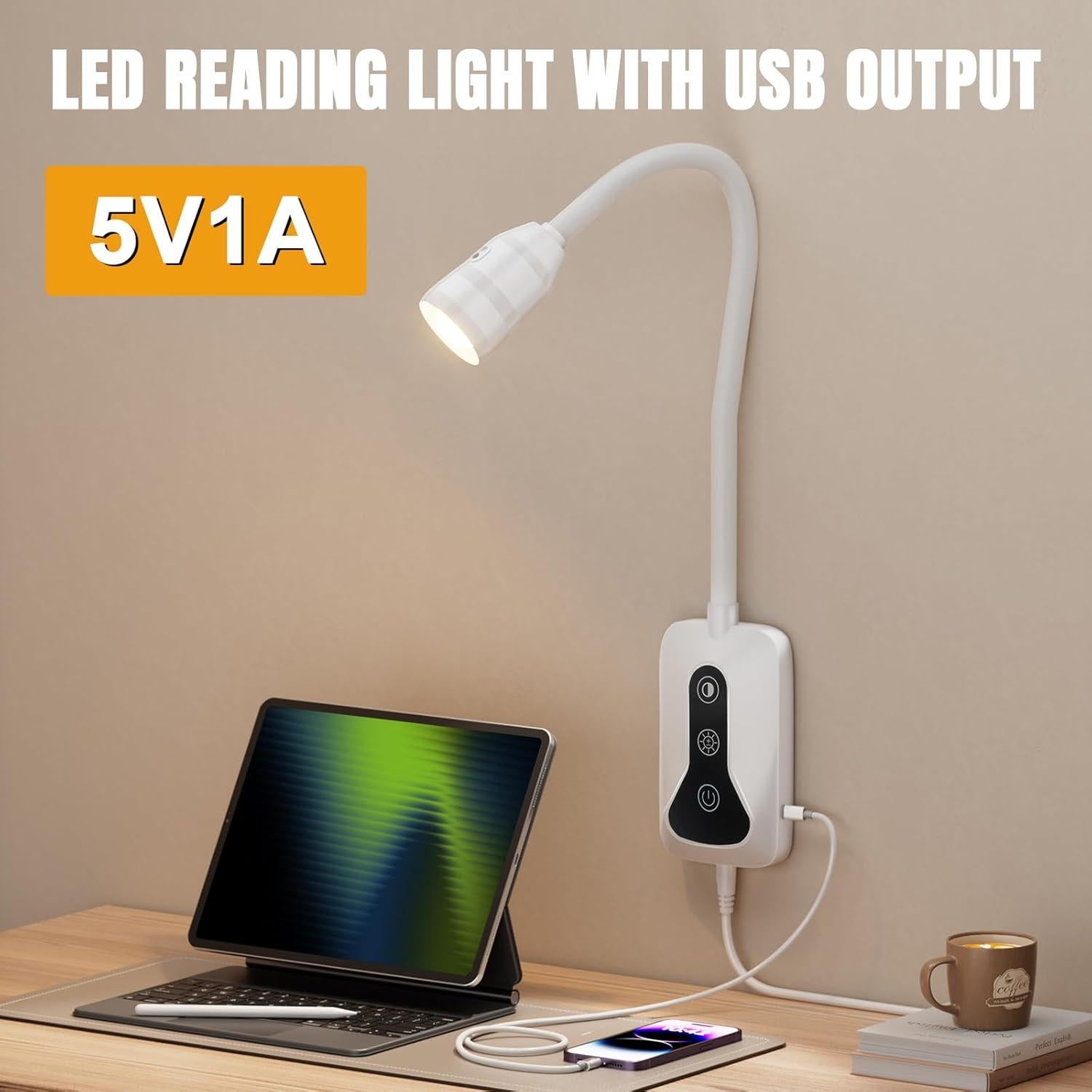 Luz de Lectura Montada en Pared HUAEU LED Regulable 2 Paquete