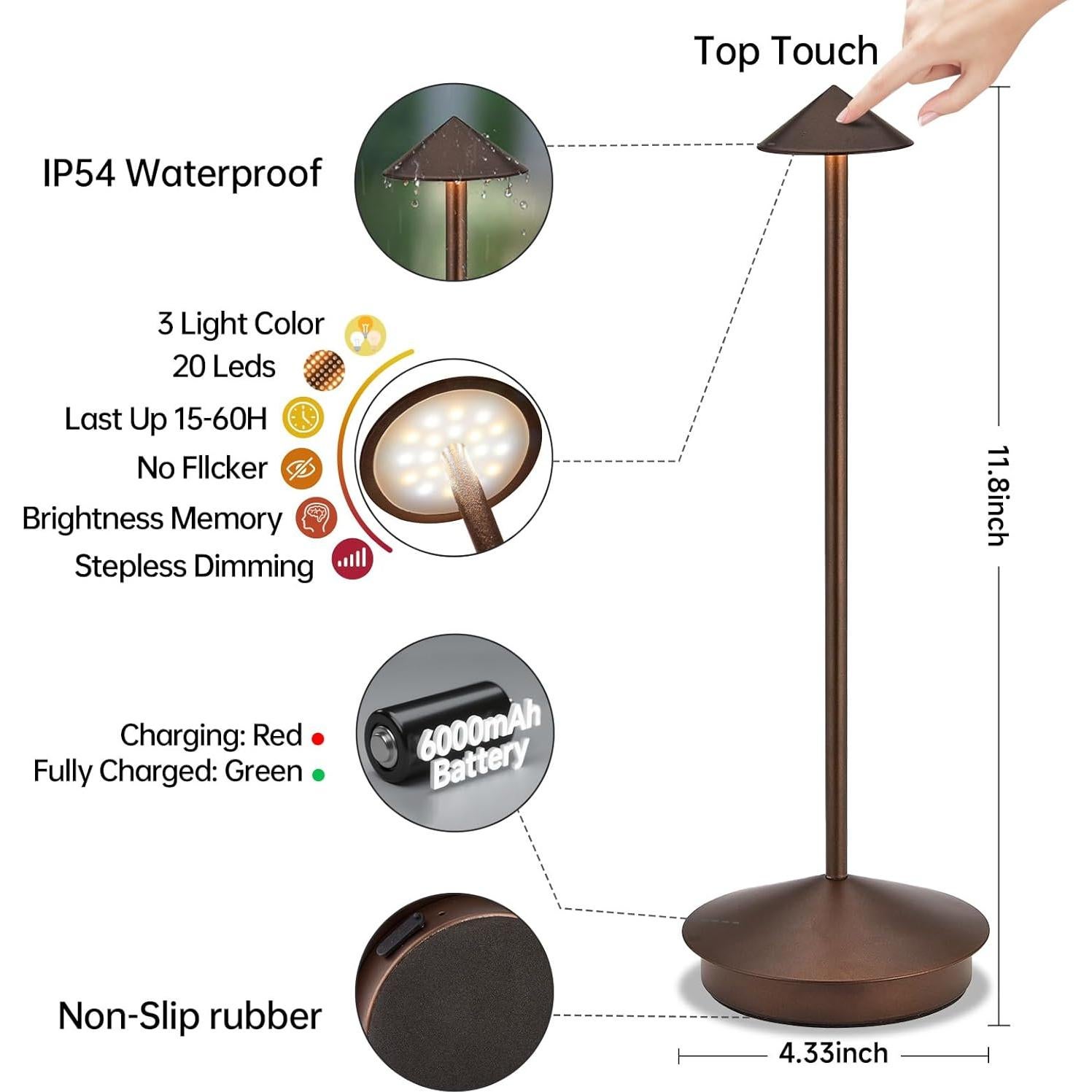 Lámpara de Mesa LED Inalámbrica XMINKDZA 6000mAh 2 Piezas