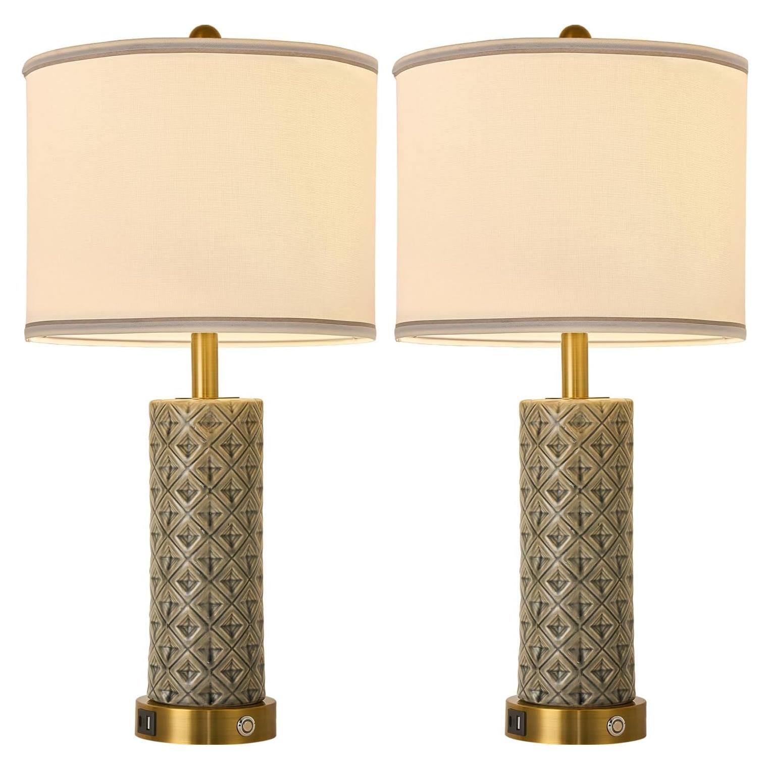 Juego de 2 Lámparas de Mesa Bdayanx 66 cm Cerámica Gris Humo