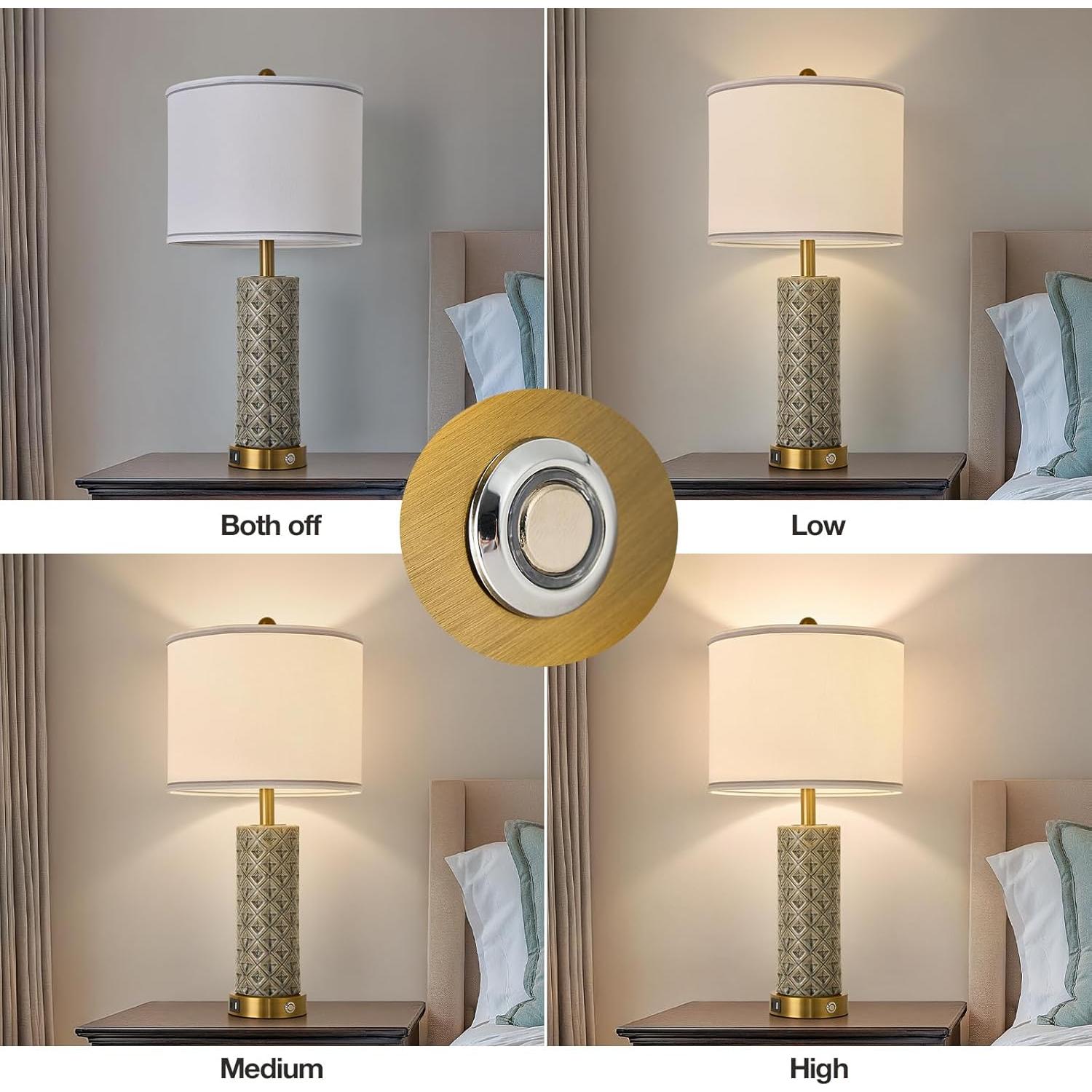 Juego de 2 Lámparas de Mesa Bdayanx 66 cm Cerámica Gris Humo