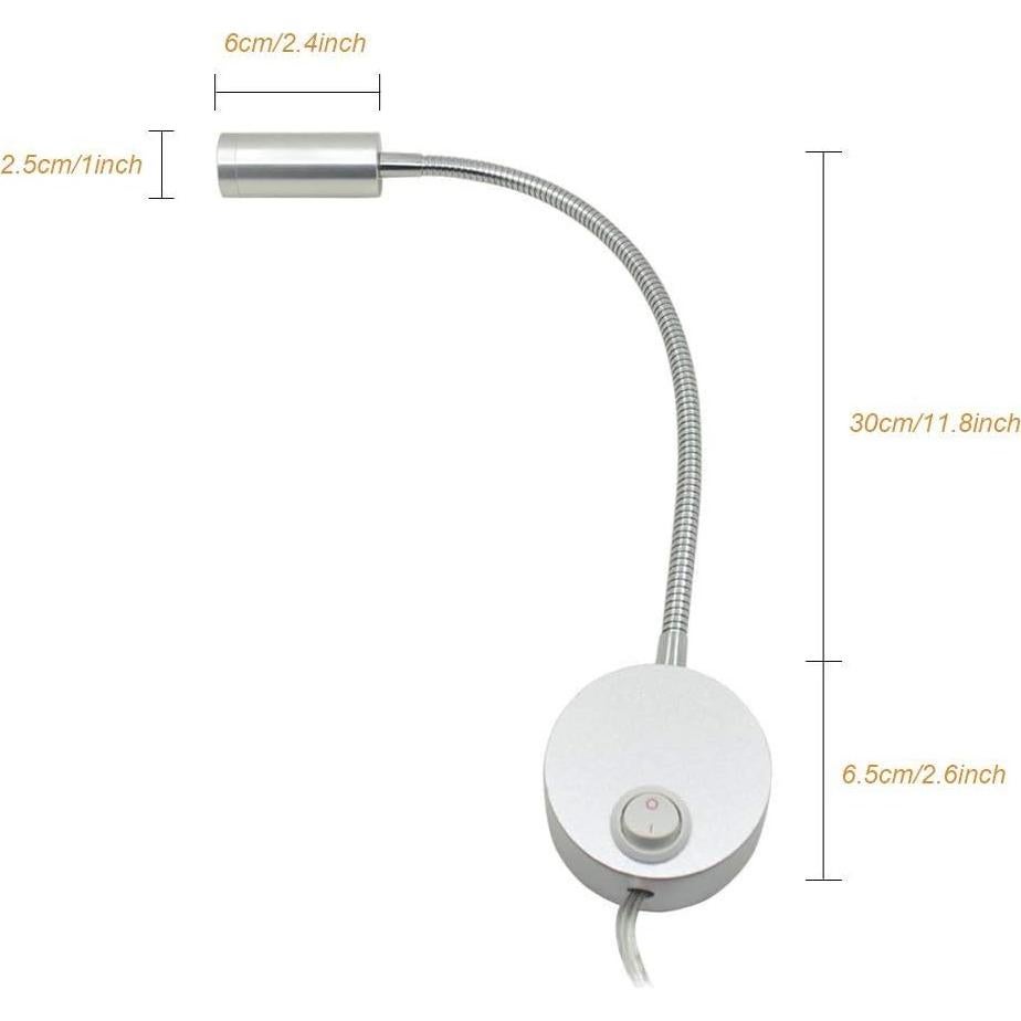 Luz de Lectura LED Montada en Pared Wefond 3W Flexible Plata