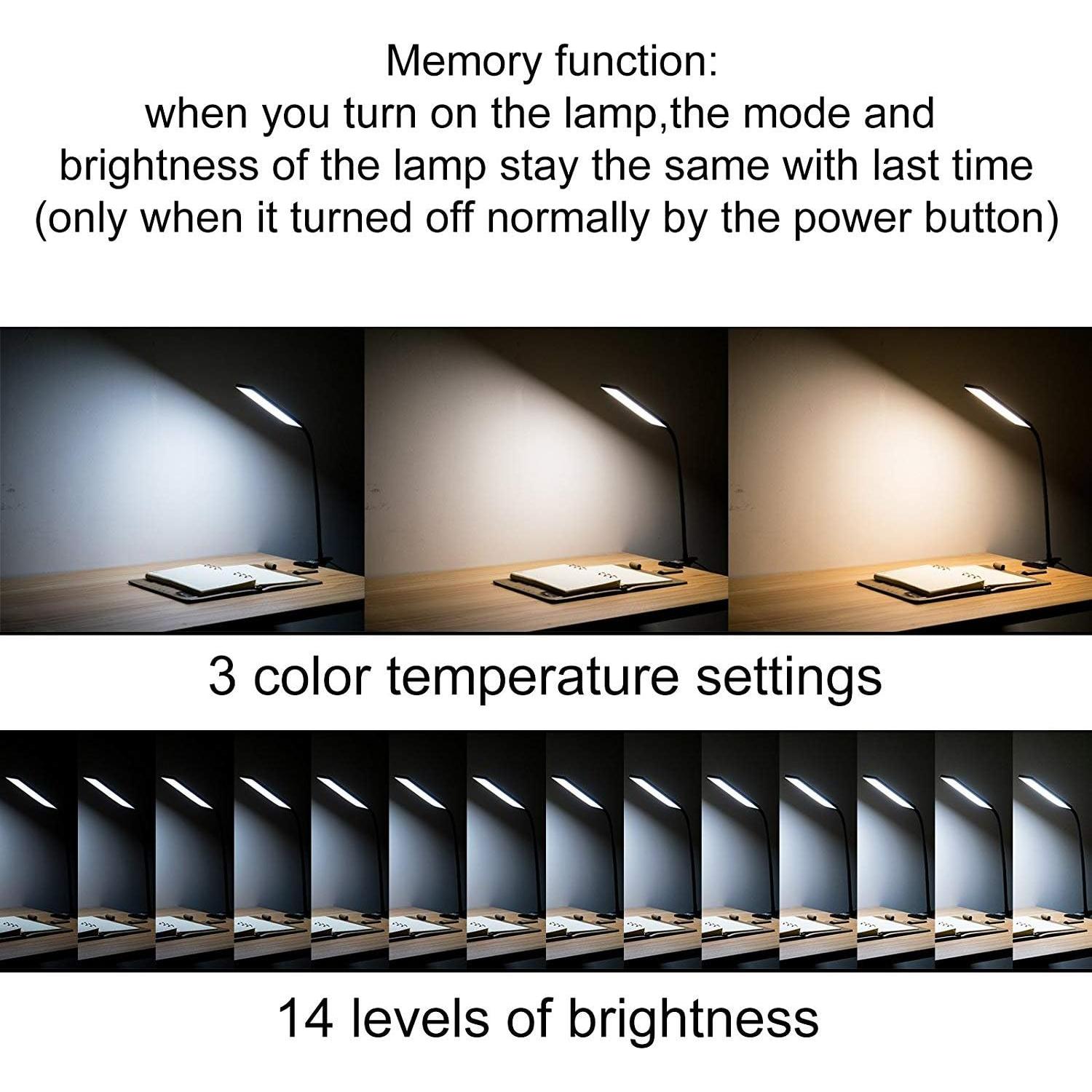 Lámpara de Escritorio LED VICFUN 5W Regulable Clip Negro