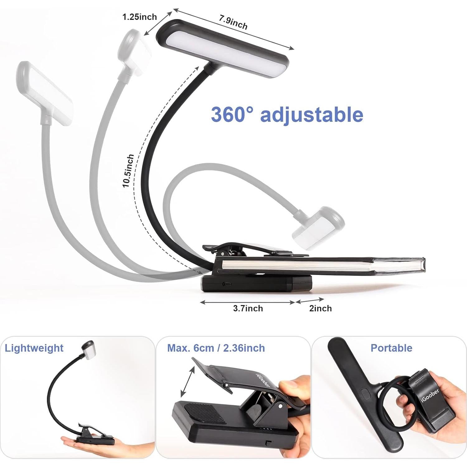 Luz de Atril LED iGoober Recargable USB-C 28 Perlas 4 Colores