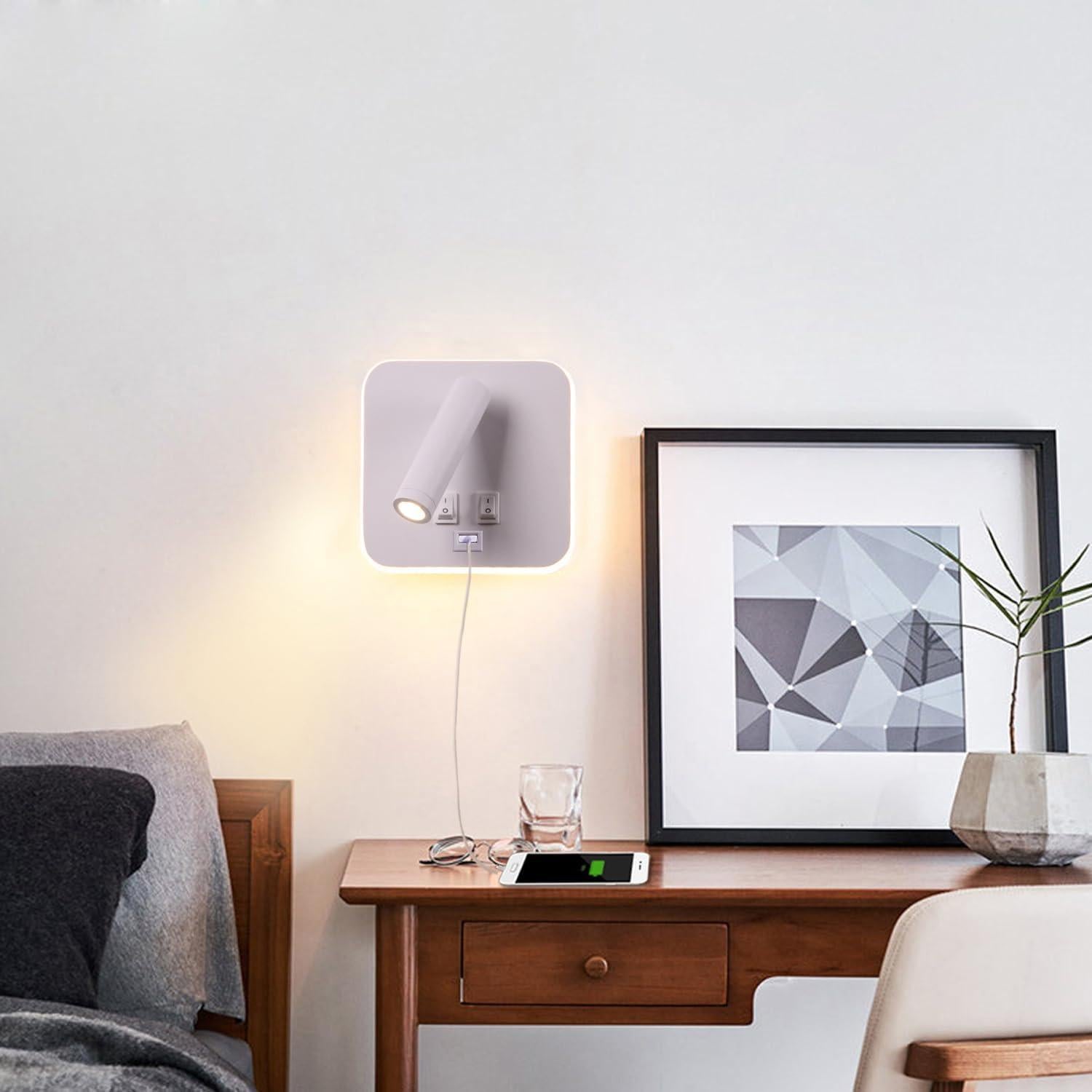 Luz de Pared LED AIRTWESD con Carga USB 13W 3000K Blanca