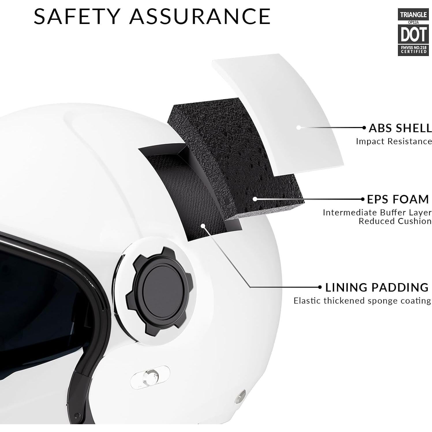 Casco de Motocicleta TRIANGLE OP12A Doble Visera Blanco M