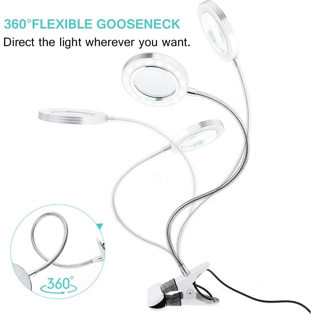 JimKing Magnifying Lamp, Tattoo Light Desk Lamp, LED Book Light with Clip, USB Bed Lamp for Reading, Tattoo, Make Up, Manicure