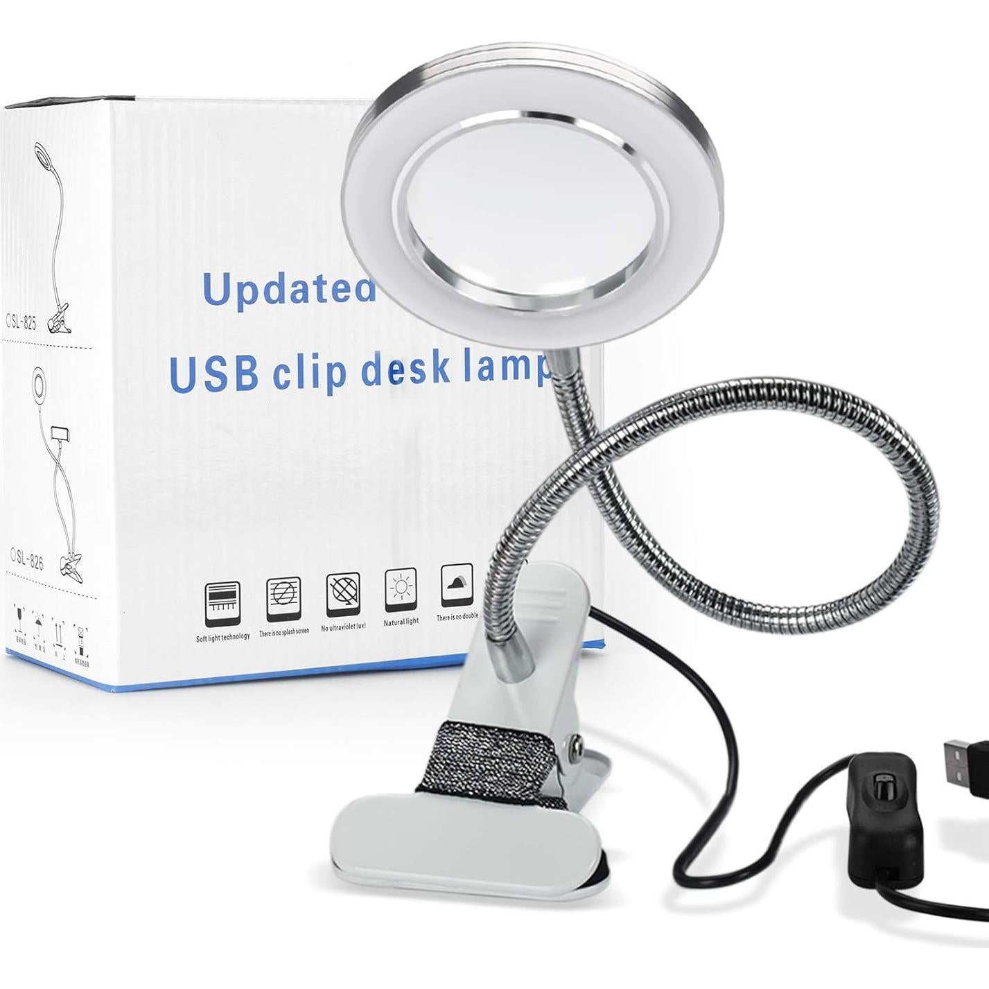 JimKing Magnifying Lamp, Tattoo Light Desk Lamp, LED Book Light with Clip, USB Bed Lamp for Reading, Tattoo, Make Up, Manicure