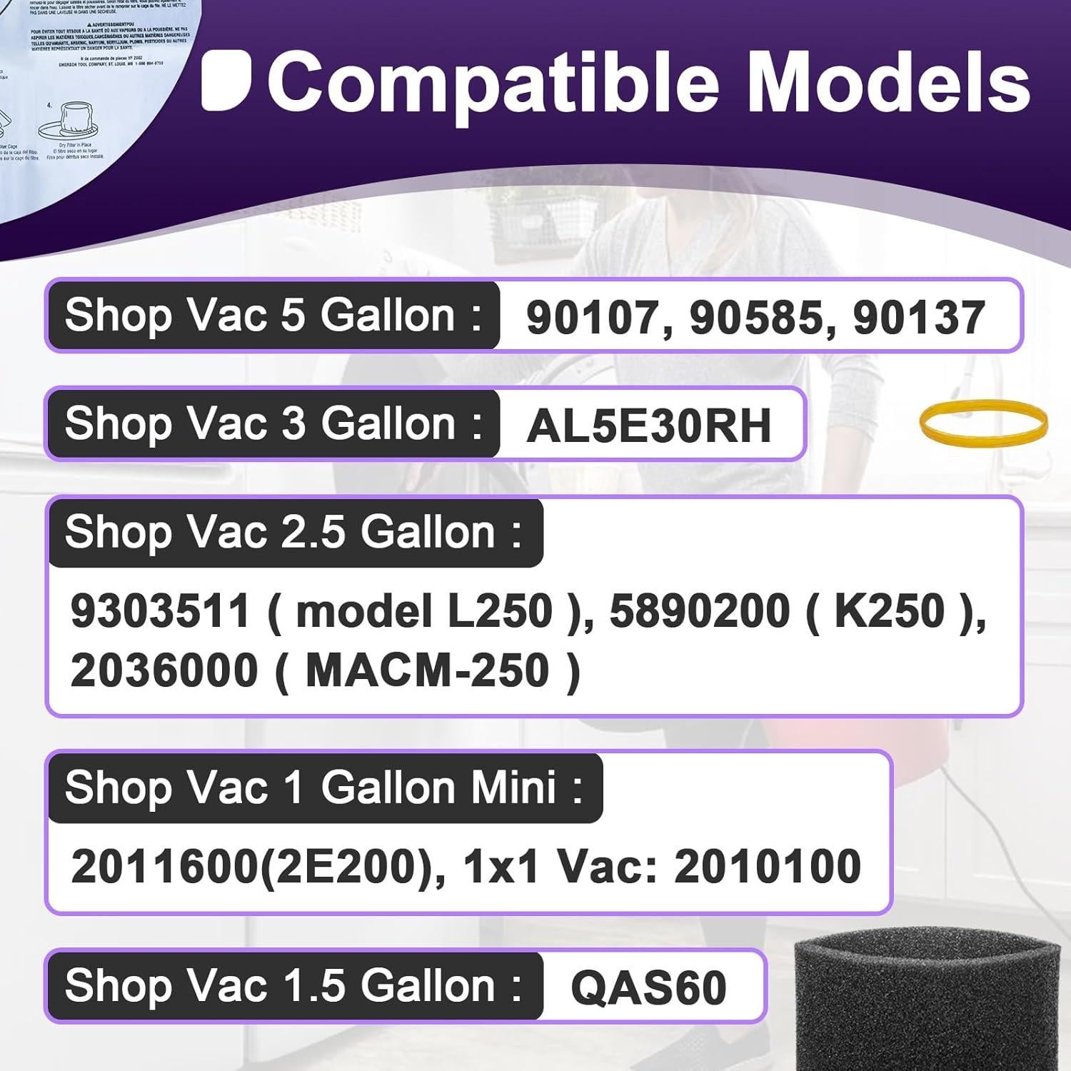 Paquete de 10 Filtros Shop Vac 5 Galones - Papel y Espuma