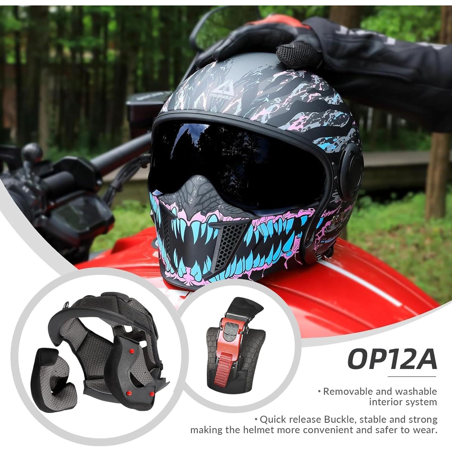 Casco de Motocicleta TRIANGLE OP12A Doble Visor Azul Púrpura