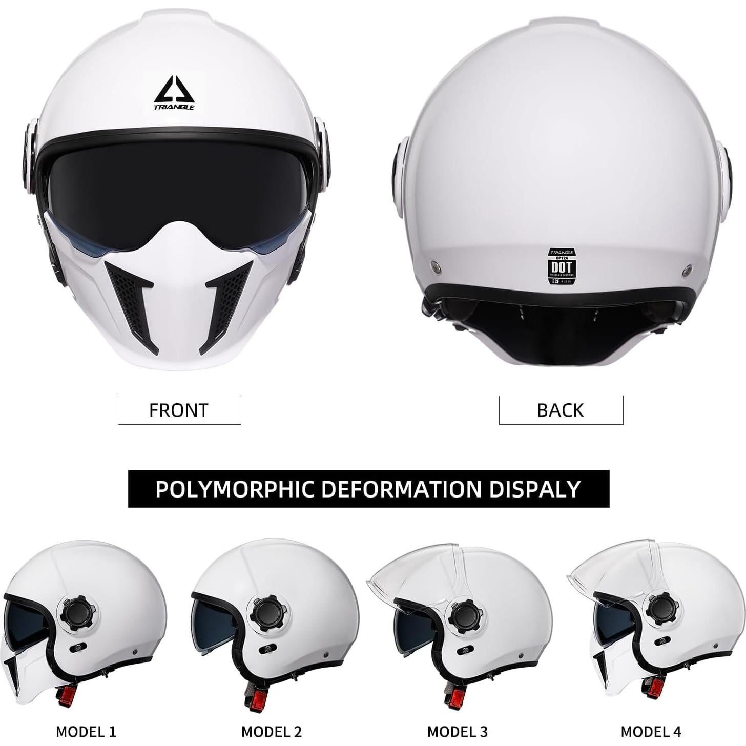 Casco de Motocicleta TRIANGLE OP12A Doble Visera XL Blanco