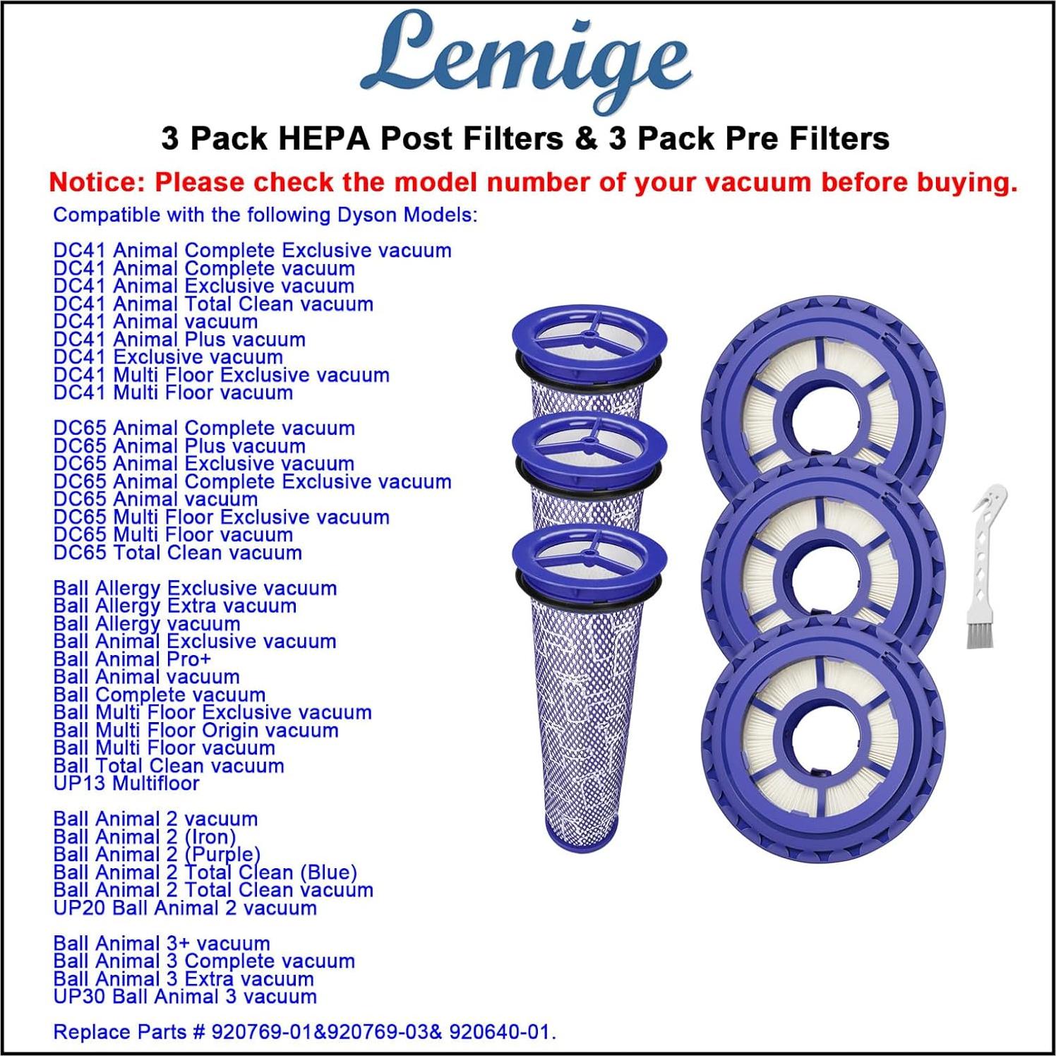 Filtros de Reemplazo HEPA Lemige para Dyson DC41 DC65 3+3 Pack