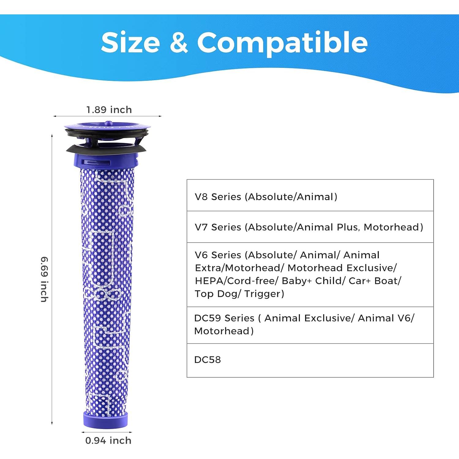 Paquete de 4 Filtros Pre Reemplazo Whekeosh para Dyson V6 V7 V8