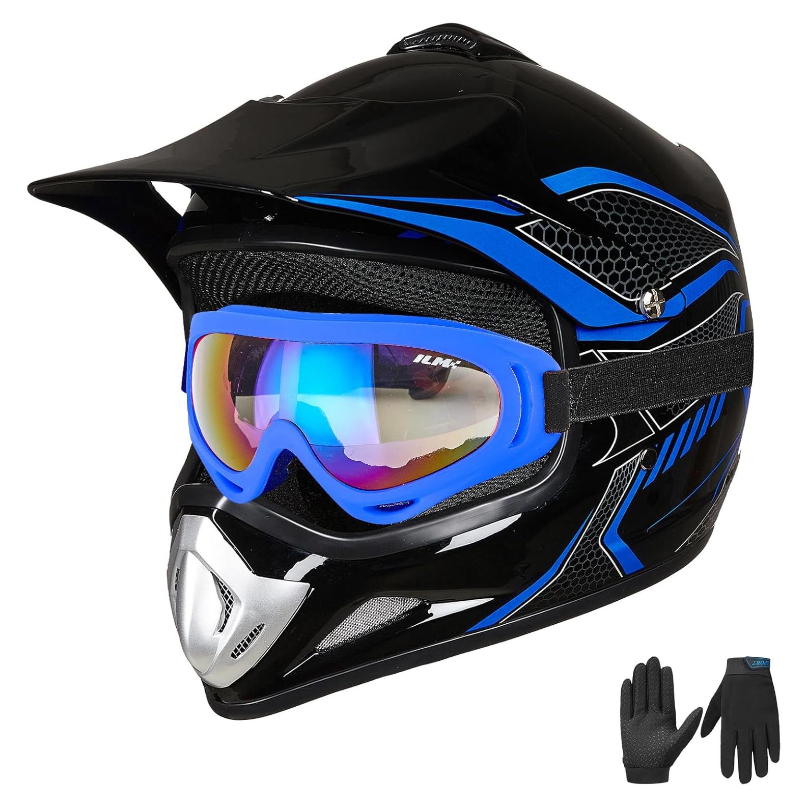 ILM Youth Kids Dirt Bike Helmet ATV Motocross DOT Off-Road Street Helmet Goggles Gloves Full Face Protective Helmet Model BLD-818