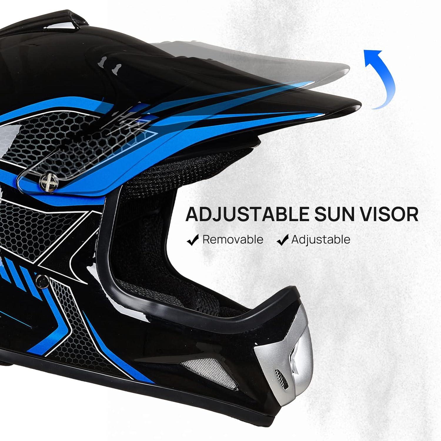 ILM Youth Kids Dirt Bike Helmet ATV Motocross DOT Off-Road Street Helmet Goggles Gloves Full Face Protective Helmet Model BLD-818