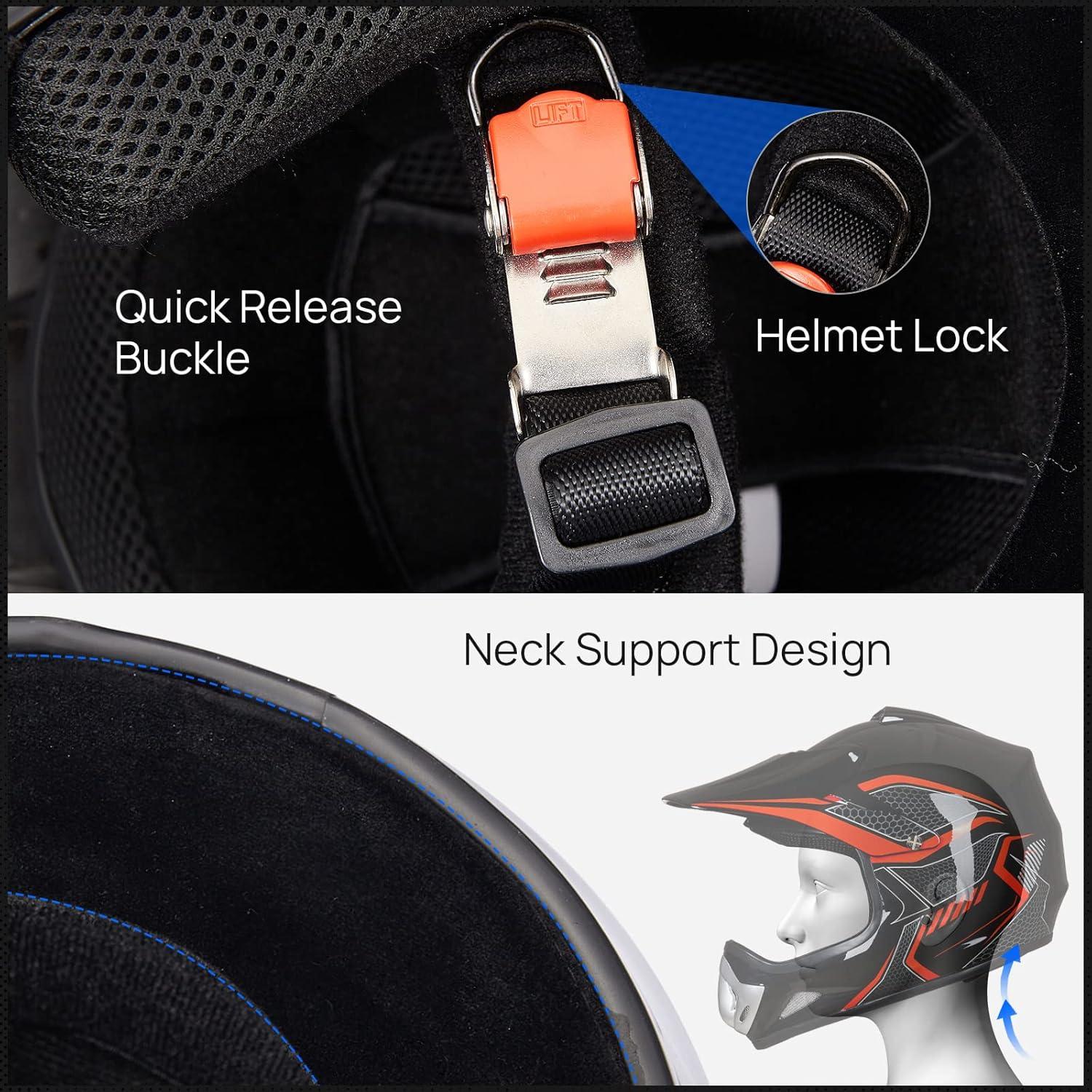 ILM Youth Kids Dirt Bike Helmet ATV Motocross DOT Off-Road Street Helmet Goggles Gloves Full Face Protective Helmet Model BLD-818