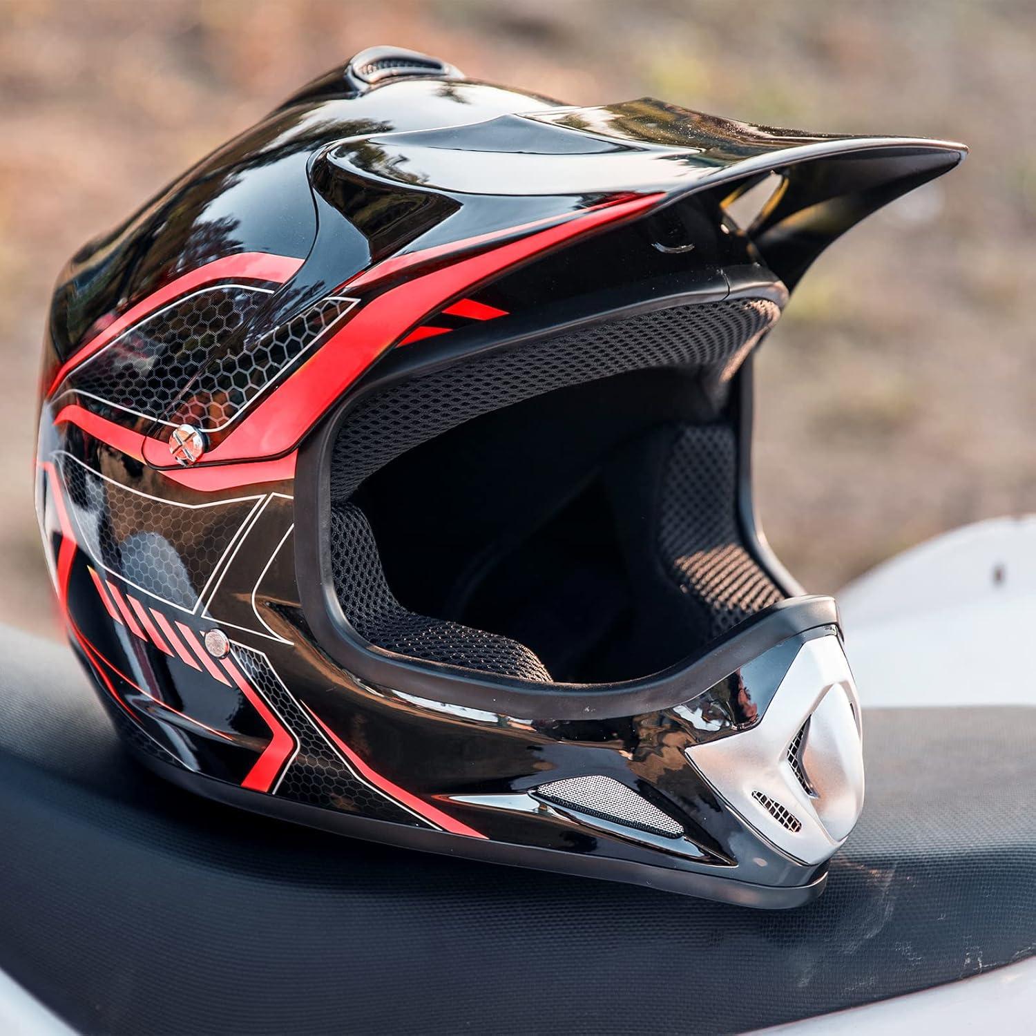 ILM Youth Kids Dirt Bike Helmet ATV Motocross DOT Off-Road Street Helmet Goggles Gloves Full Face Protective Helmet Model BLD-818