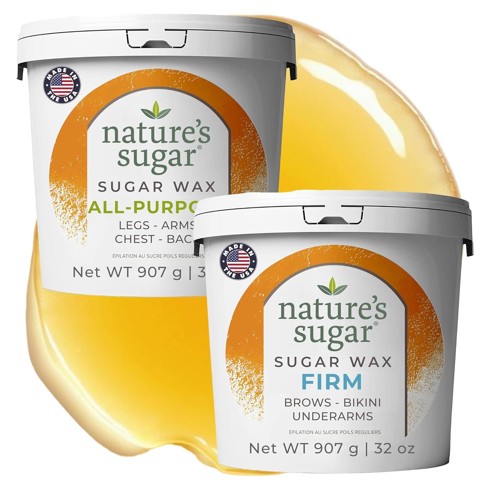 Wax Sugaring Paste for Legs, Back, Arms, Chest. All-Natural Hair Removal for Women and Men. Any skin types. Vegan. Cruelty-Free. (1 All Purpose, 1 Firm)