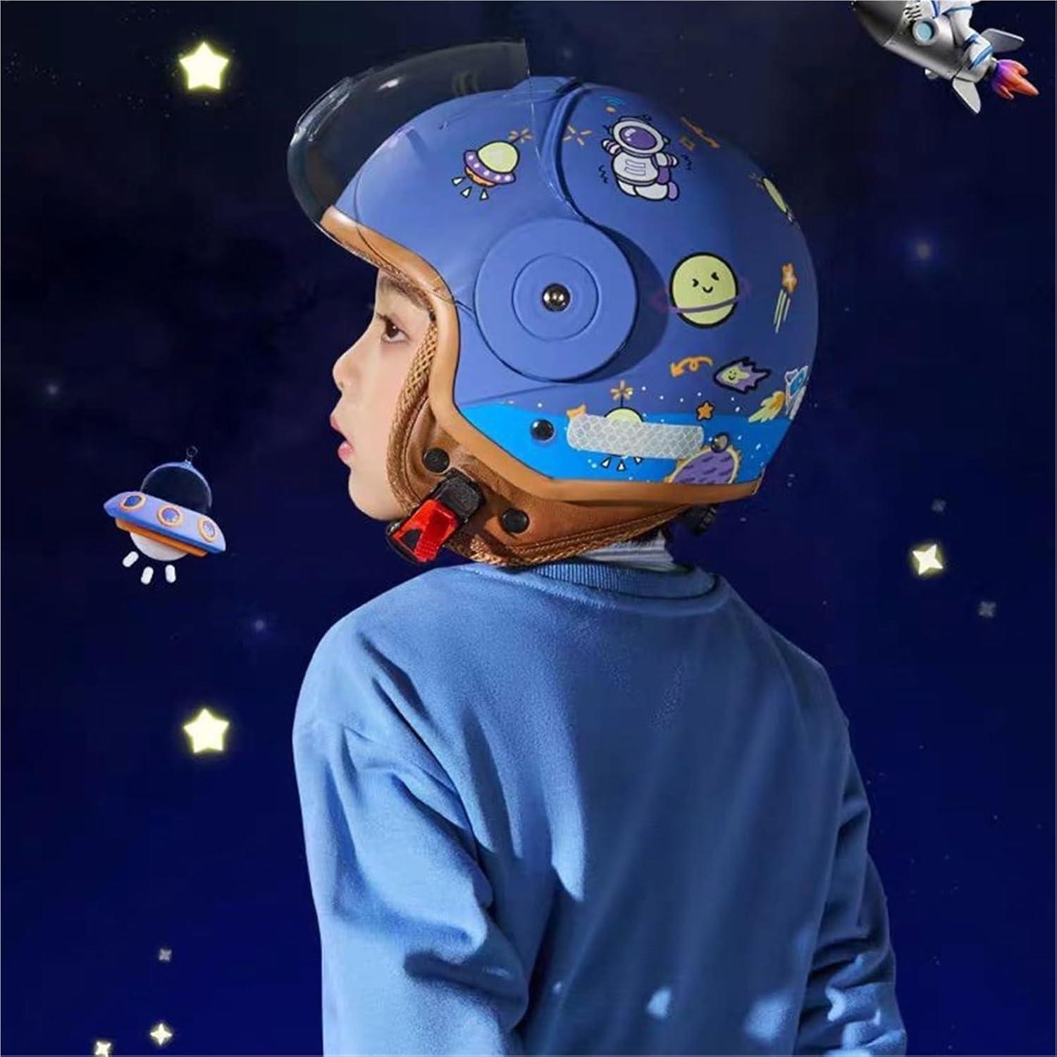 Casco Retro para Niños ZXKWFL 46-54CM Azul Aprobado DOT