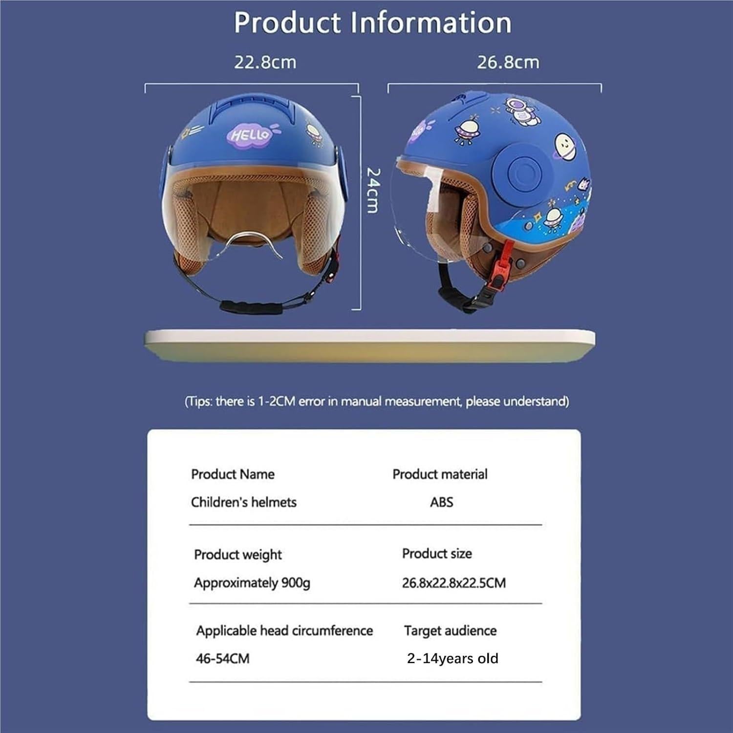 Casco Retro para Niños ZXKWFL 46-54CM Azul Aprobado DOT