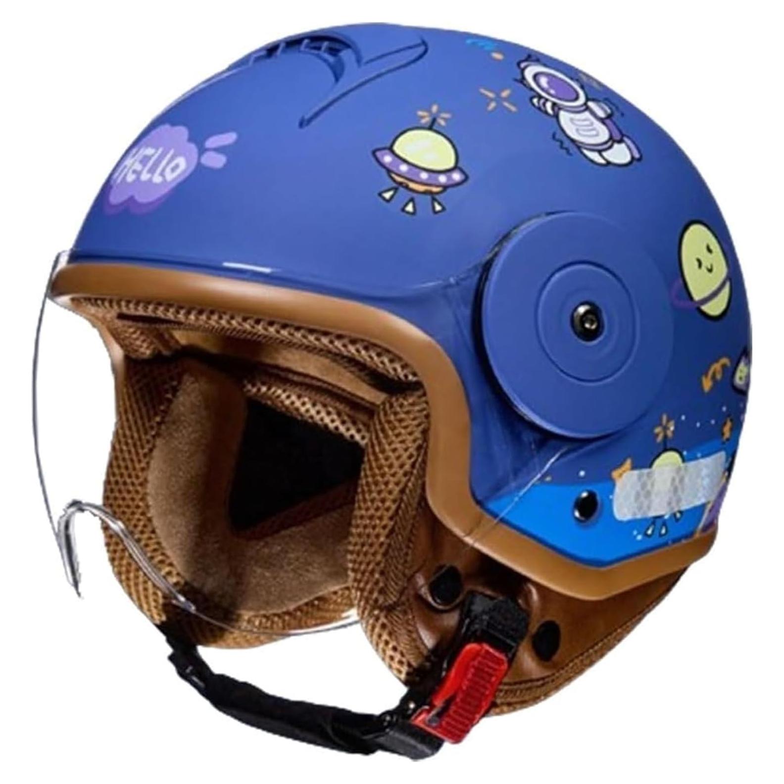 Casco Retro para Niños ZXKWFL 46-54CM Azul Aprobado DOT