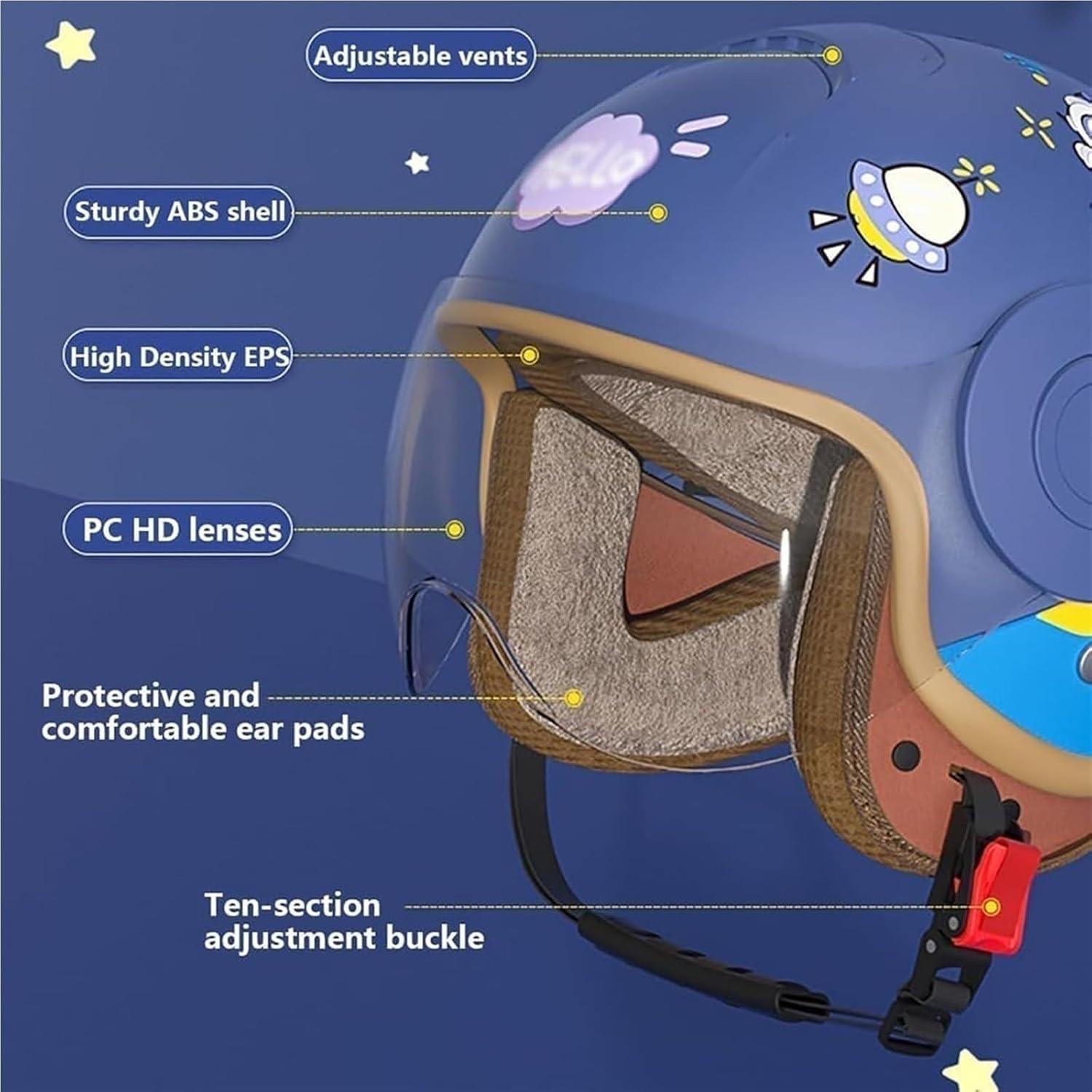 Casco Retro para Niños ZXKWFL 46-54CM Azul Aprobado DOT