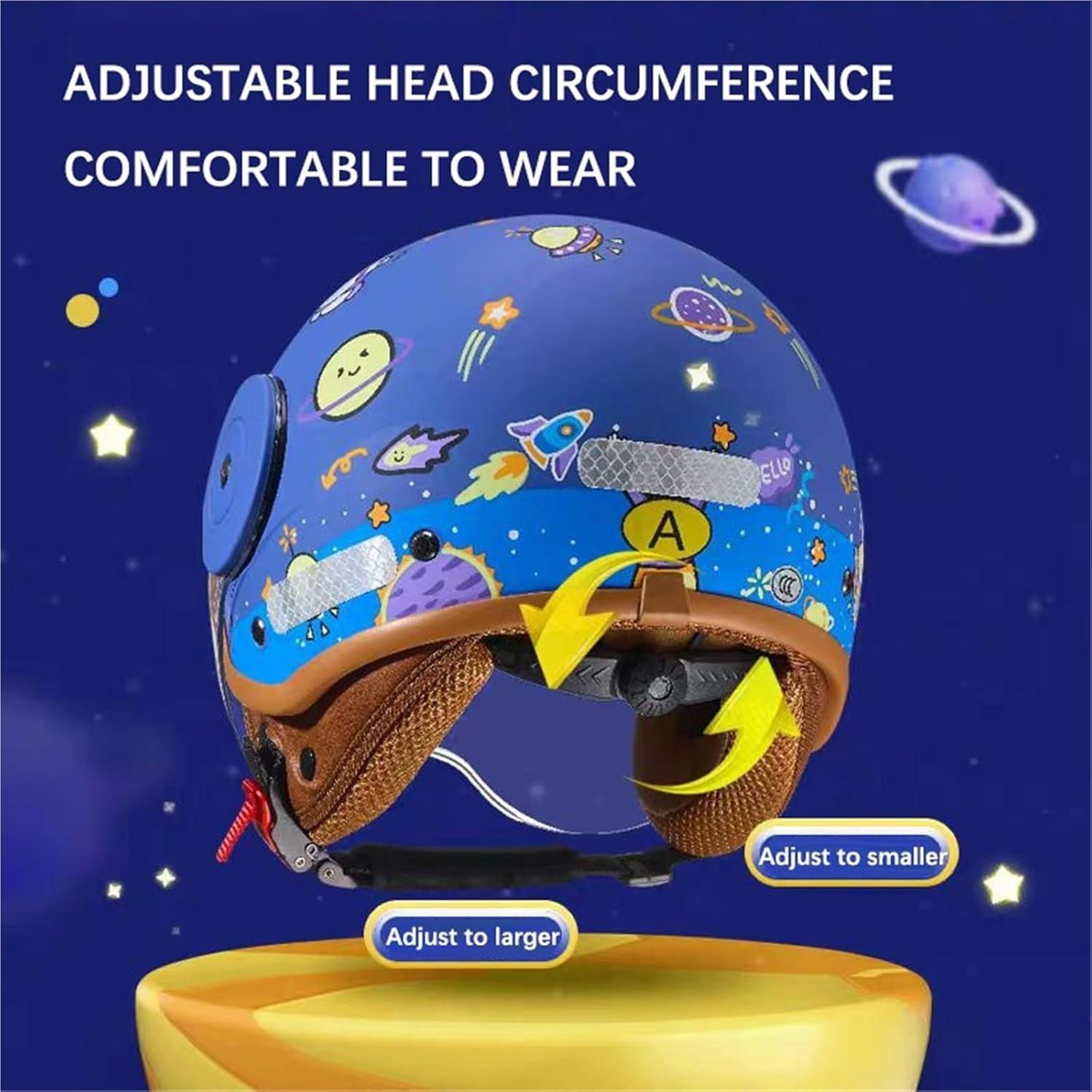 Casco Retro para Niños ZXKWFL 46-54CM Azul Aprobado DOT