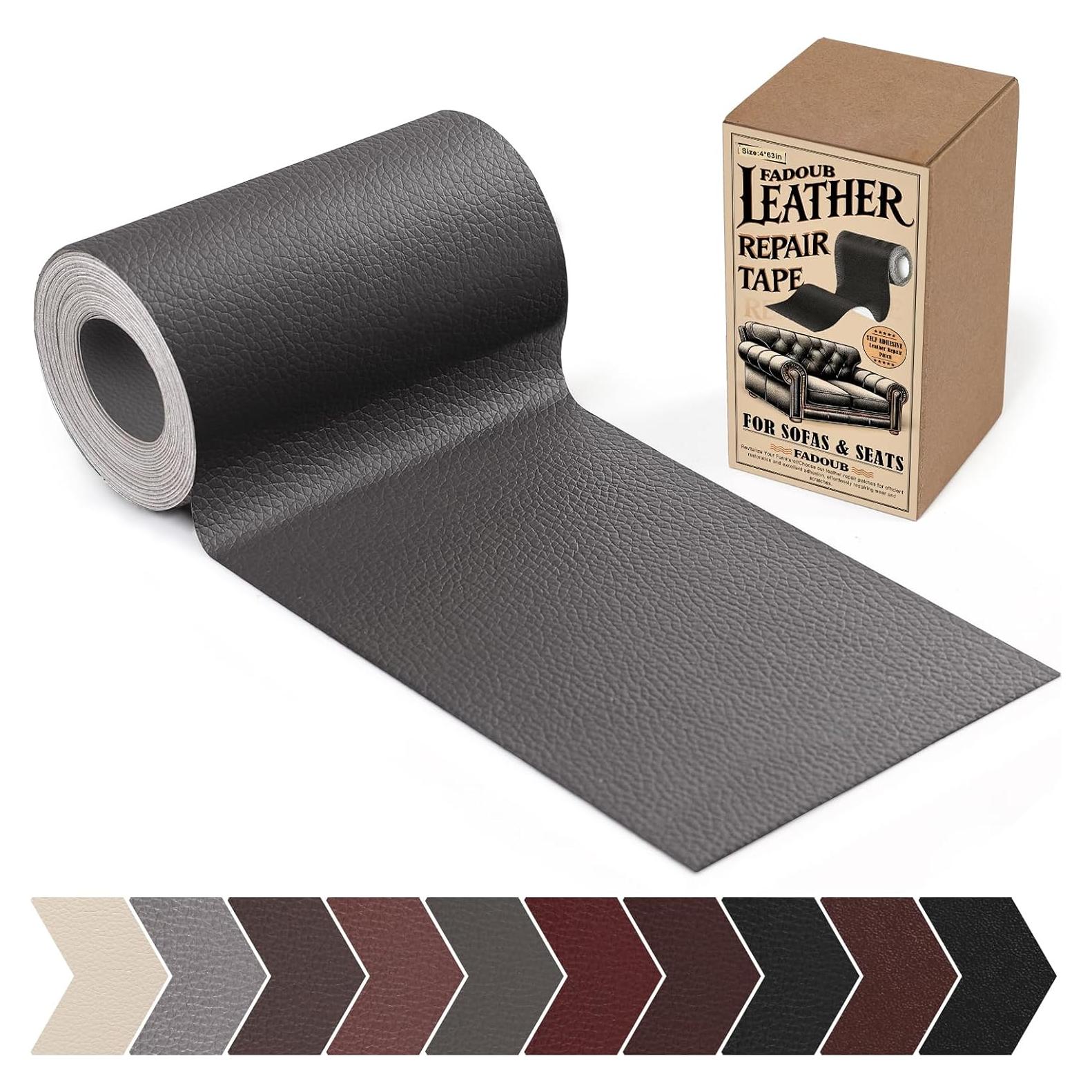 Fadoub Leather Repair Patch, 4 x 63In Self Adhesive Leather Repair Tape for Furniture, Vinyl Repair Tape for Repairing Vinyl, Couch, Sofa, Car Seats, Car Interior (Dark Gray)