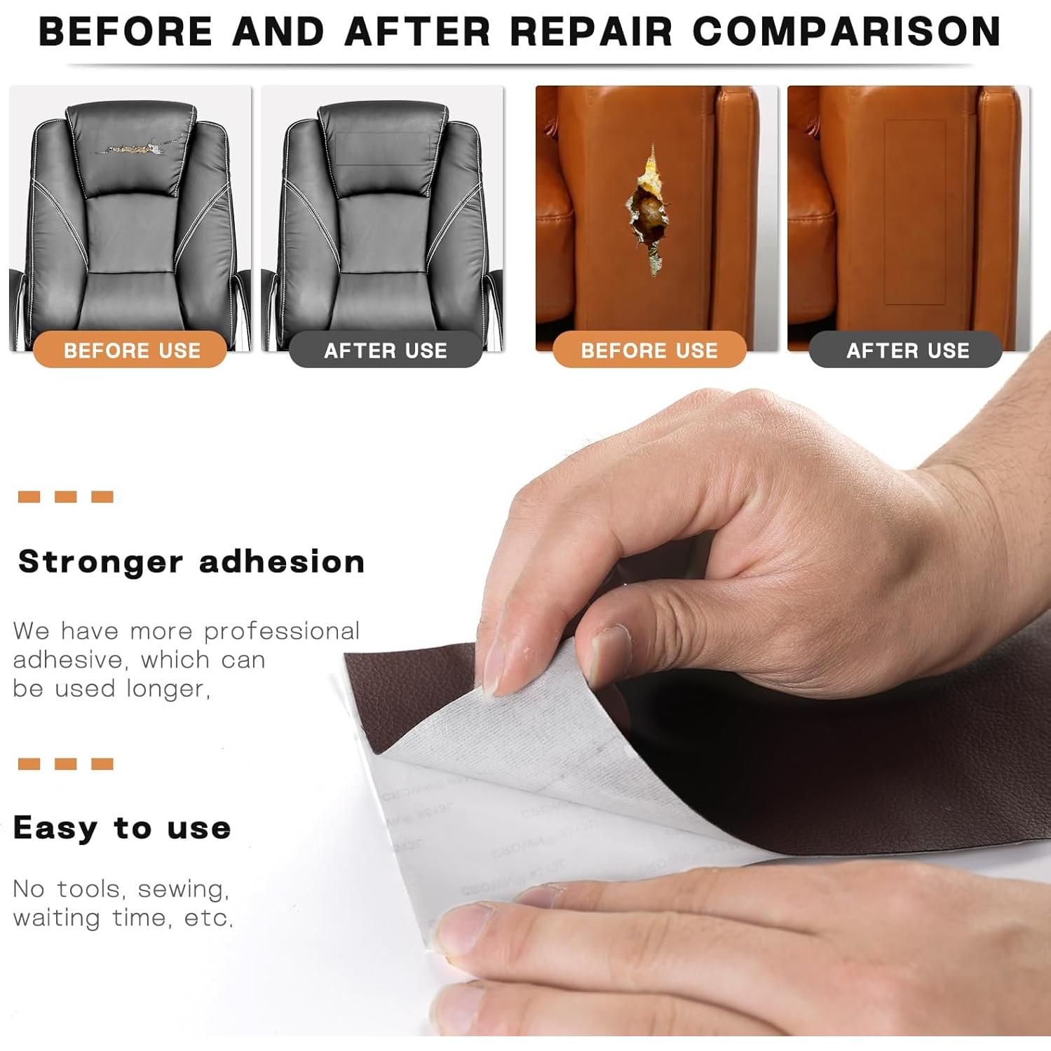 Fadoub Leather Repair Patch, 4 x 63In Self Adhesive Leather Repair Tape for Furniture, Vinyl Repair Tape for Repairing Vinyl, Couch, Sofa, Car Seats, Car Interior (Dark Gray)