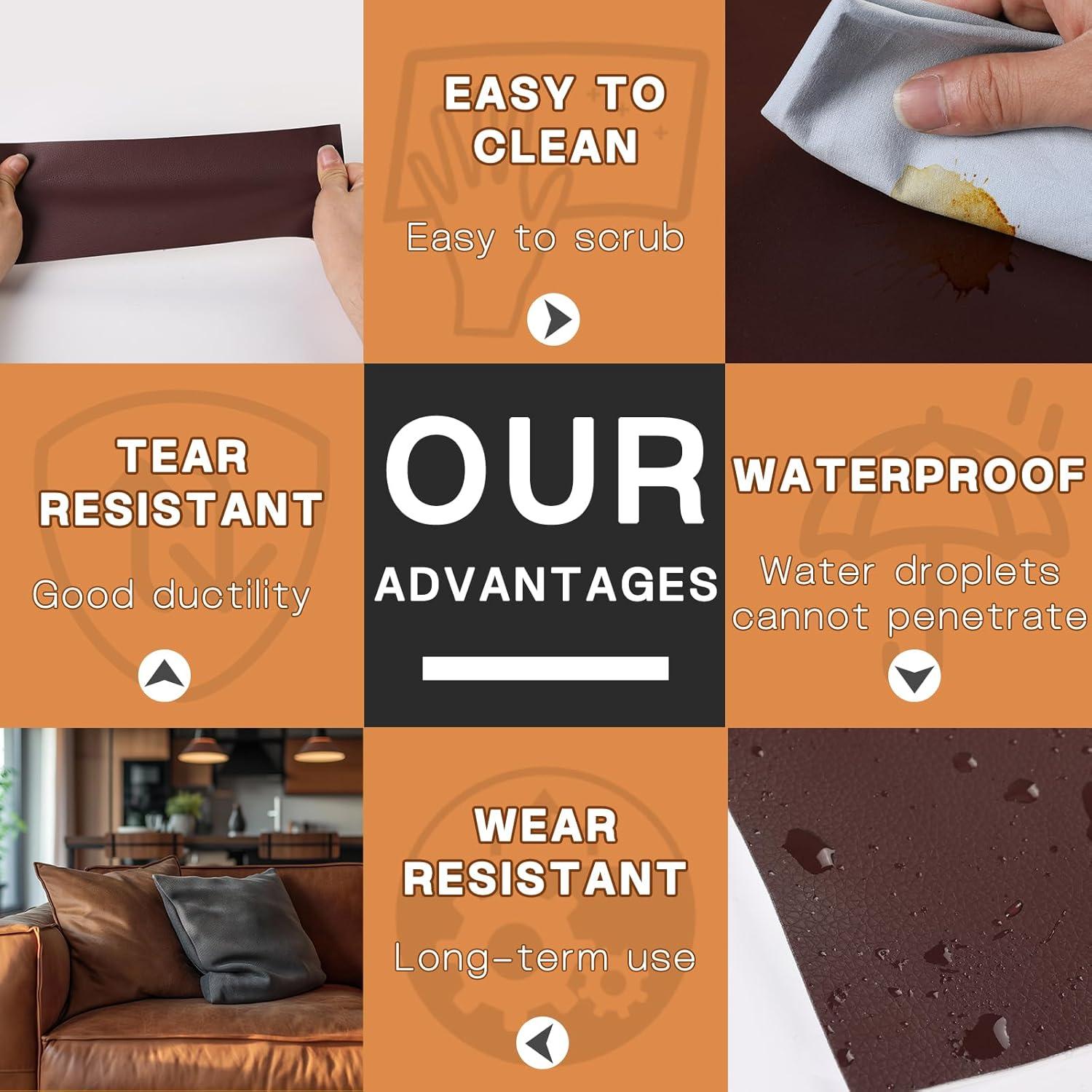 Fadoub Leather Repair Patch, 4 x 63In Self Adhesive Leather Repair Tape for Furniture, Vinyl Repair Tape for Repairing Vinyl, Couch, Sofa, Car Seats, Car Interior (Dark Gray)