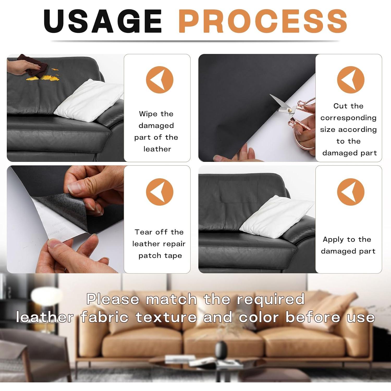 Fadoub Leather Repair Patch, 4 x 63In Self Adhesive Leather Repair Tape for Furniture, Vinyl Repair Tape for Repairing Vinyl, Couch, Sofa, Car Seats, Car Interior (Dark Gray)