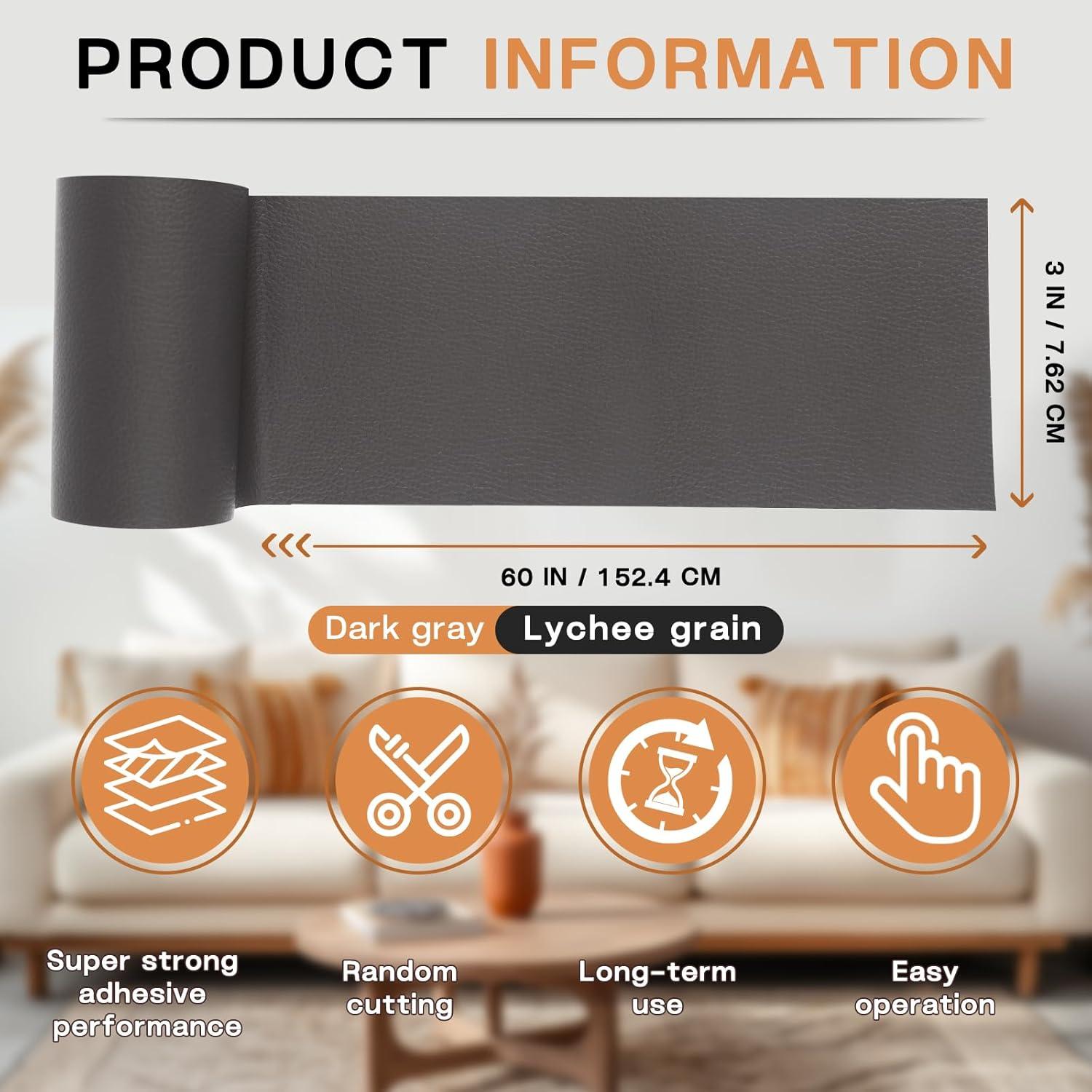 Kit de Reparación de Cuero Fadoub 3x152 cm Autoadhesivo Gris