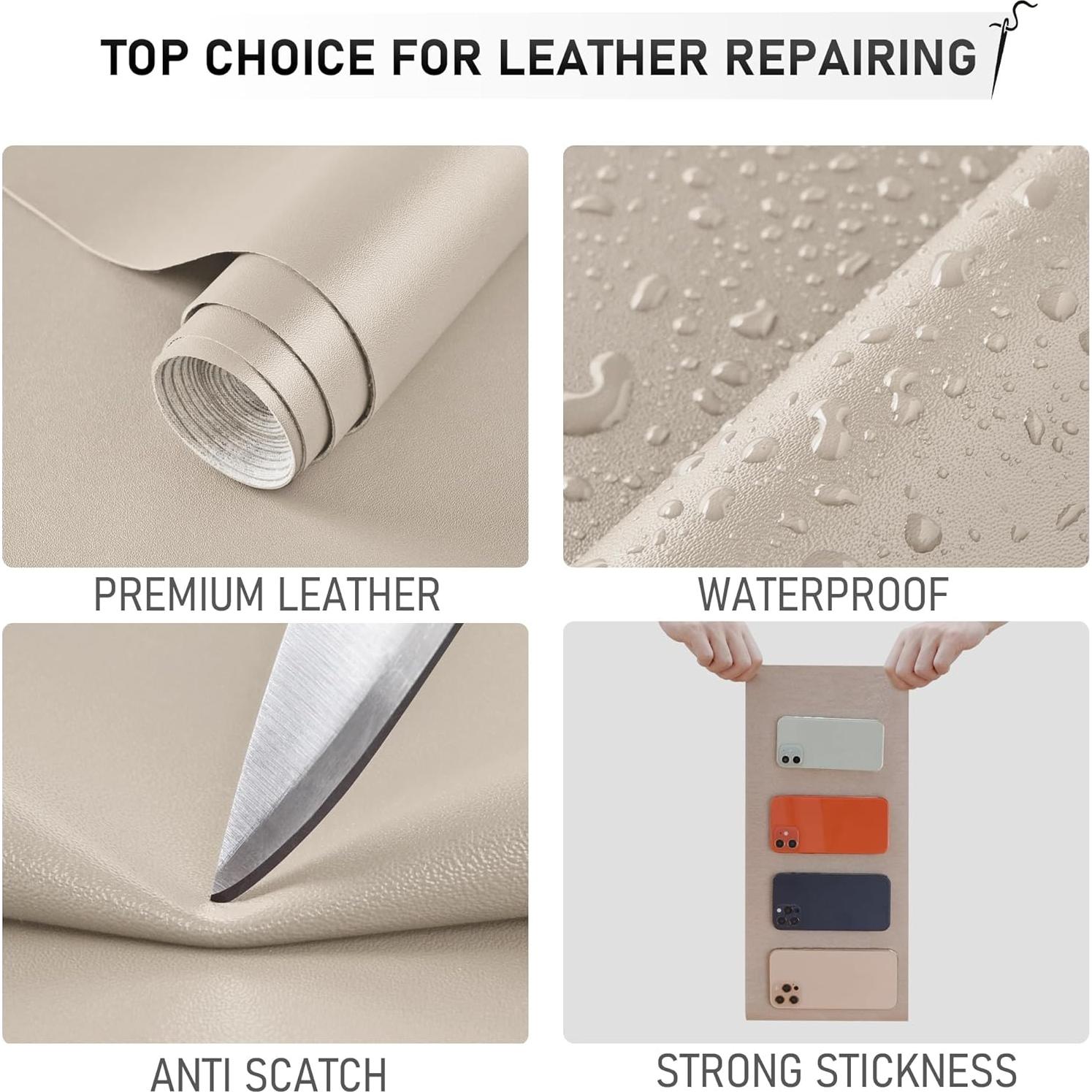 YAFLC Self Adhesive Leather Repair Tape Kit, 4"x 63" Leather Repair Patch for Furniture, Leather Repair Patch for Car seat, Sofas, Couch, Boat Seat Apricot