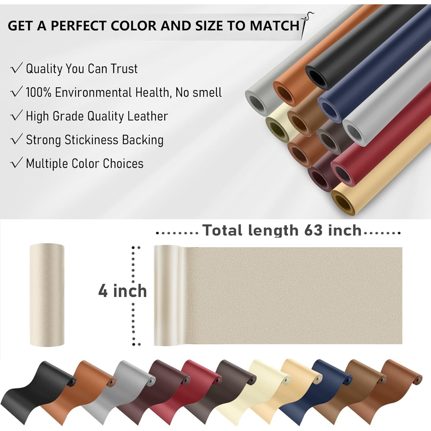 YAFLC Self Adhesive Leather Repair Tape Kit, 4"x 63" Leather Repair Patch for Furniture, Leather Repair Patch for Car seat, Sofas, Couch, Boat Seat Apricot