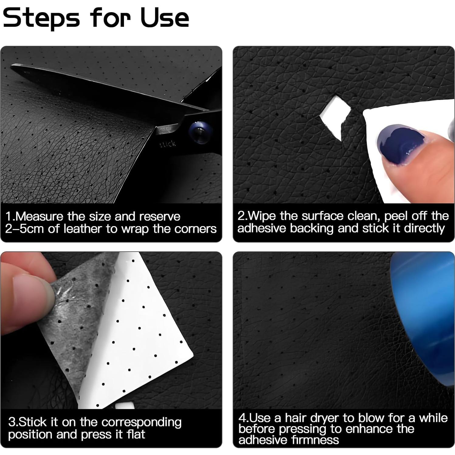 Parche de Reparación de Cuero Scettar 10x200cm Negro Autoadhesivo