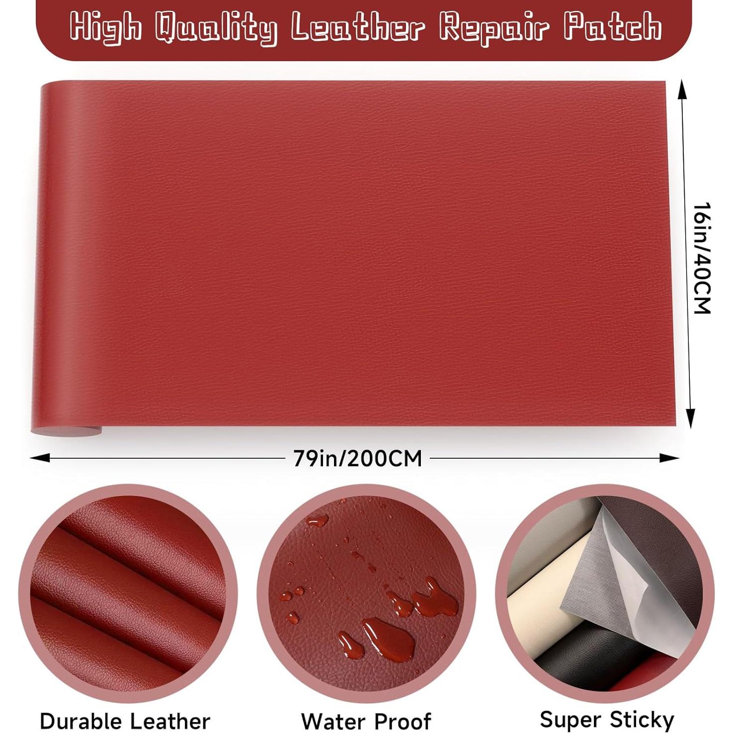 Parche de Reparación de Cuero Autoadhesivo Rojo 200x40 cm