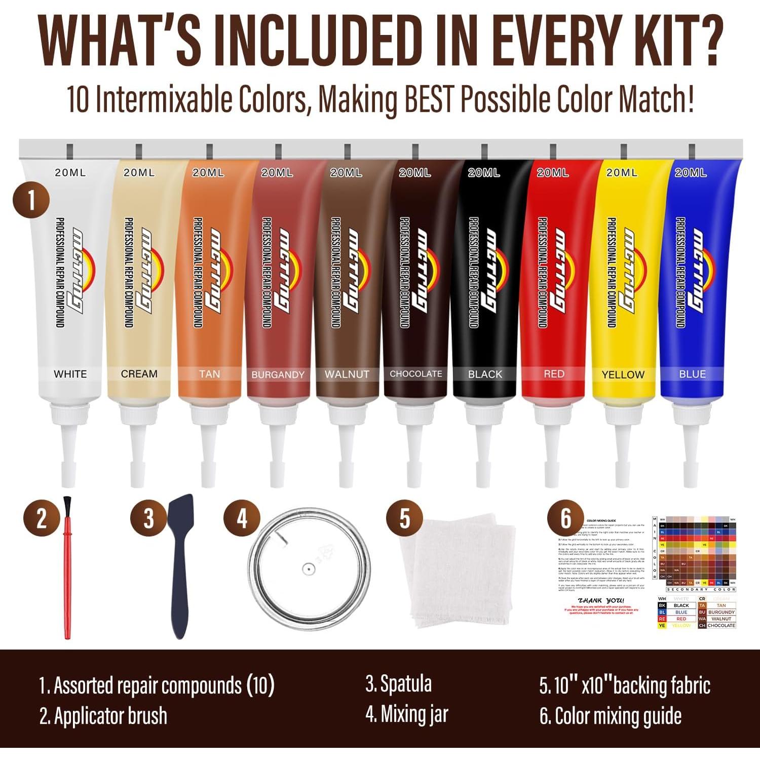 Kit de Reparación de Cuero MCTRHG - 10 Colores, Fácil de Usar