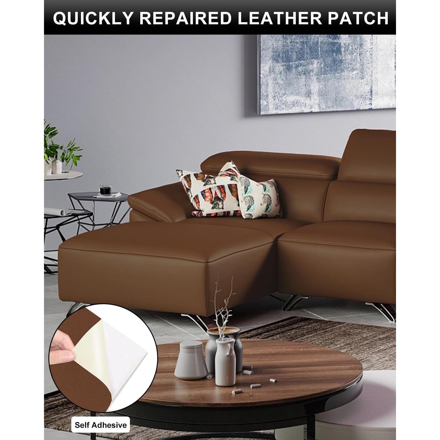 Numola Leather Repair Patch 8×11 inch Self-Adhesive Leather Repair Tape, Scratch/Holes Vinyl Repair Kit for Couch, Car Seat, Sofas, DIY Furniture Upholstery, Chair, Jackets, First-aid (Light Brown)