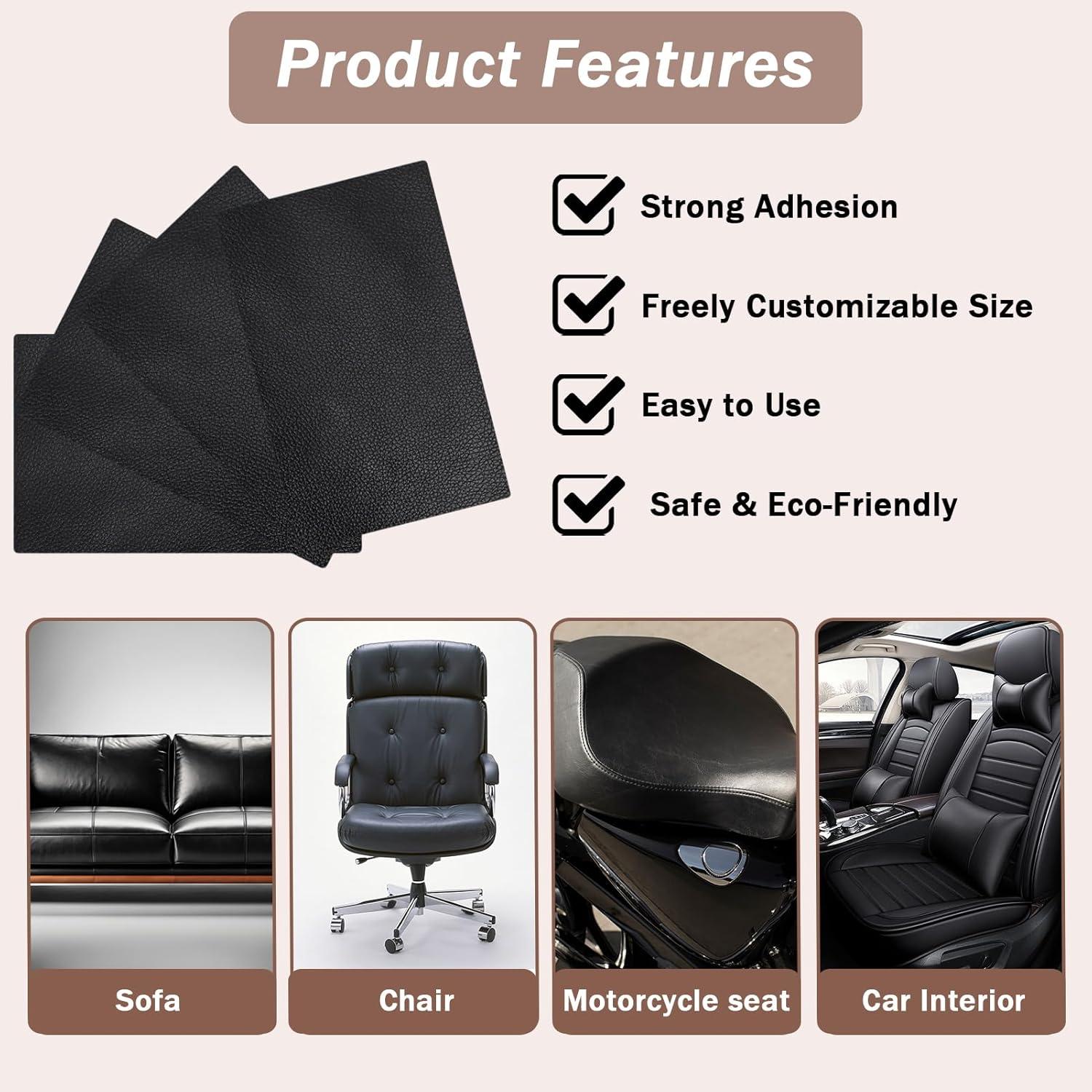 4 Parches de Reparación de Cuero Autoadhesivos Hapforever 20x30cm