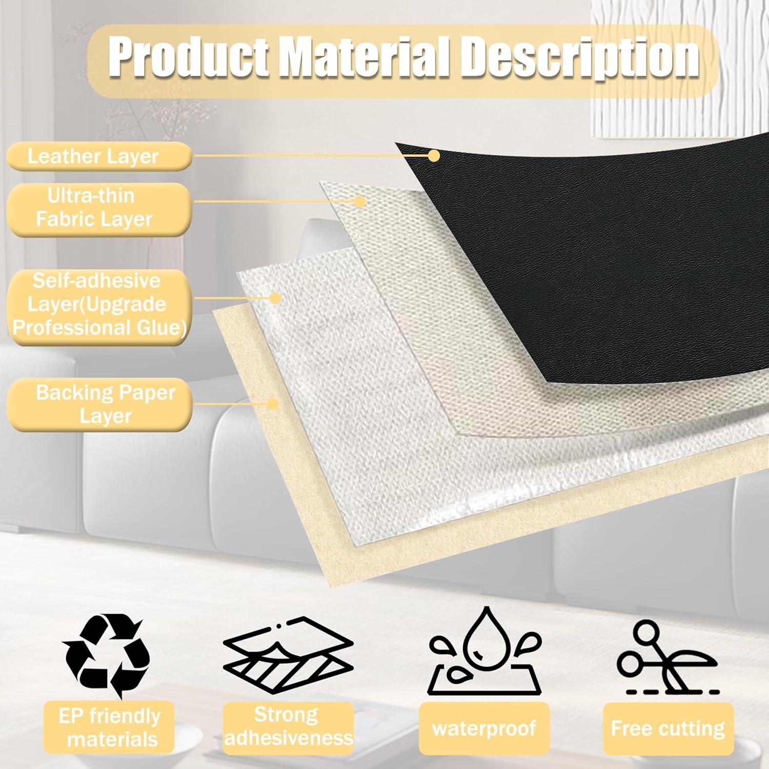 Parche de Reparación de Cuero WQHDQLY 30x137 cm Negro 2 PCS