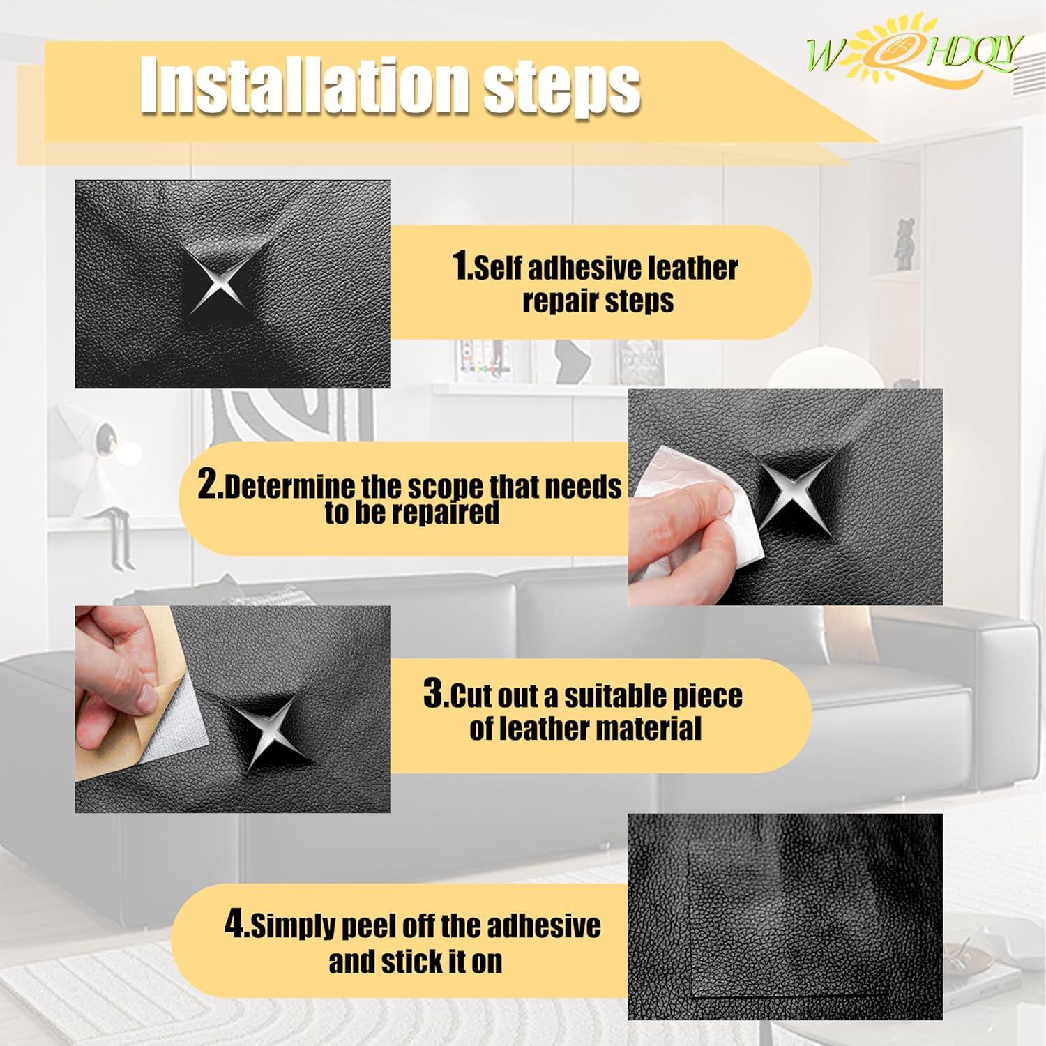 Parche de Reparación de Cuero WQHDQLY 30x137 cm Negro 2 PCS