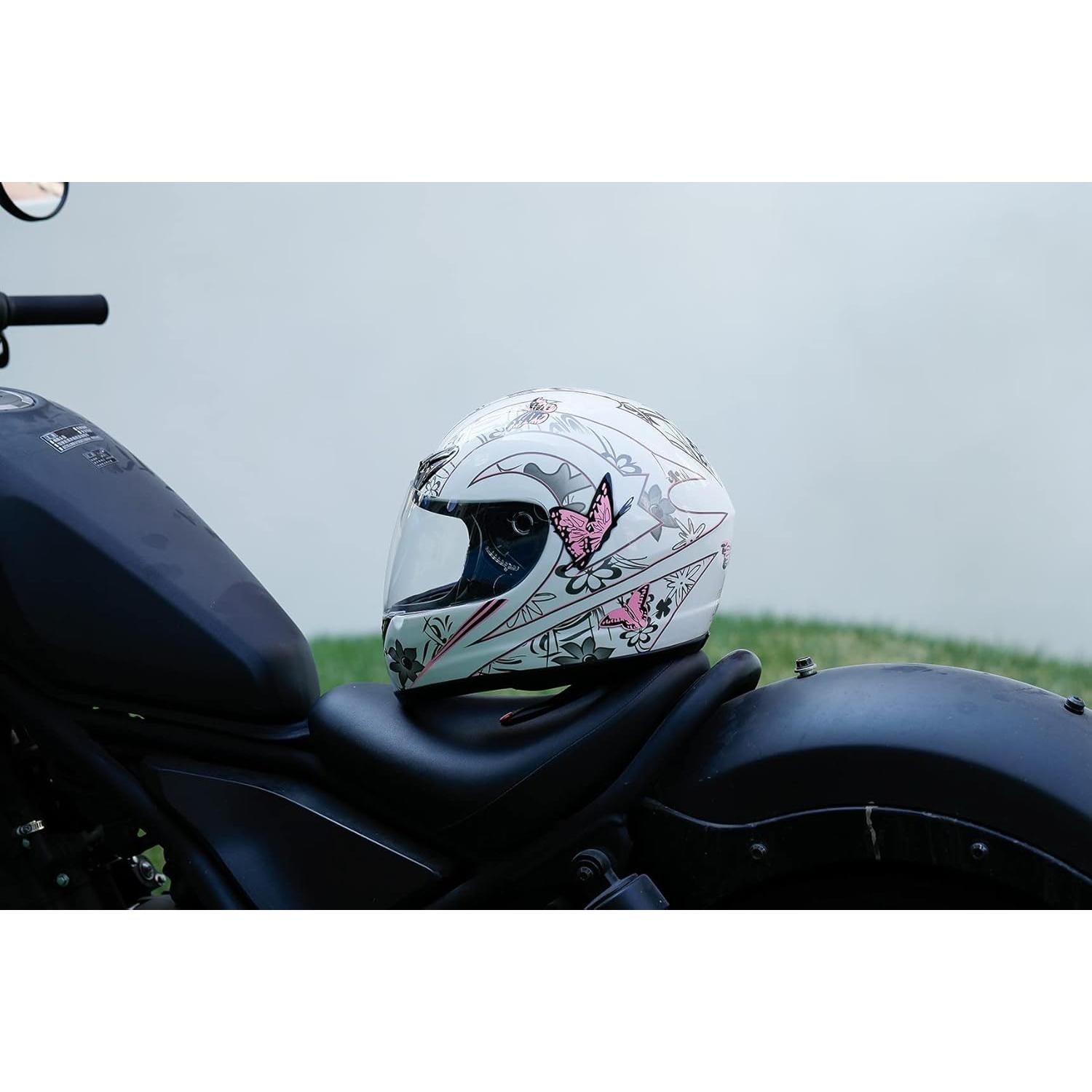 Casco Integral TCMT Rosa Mariposa XL con Visera Abatible