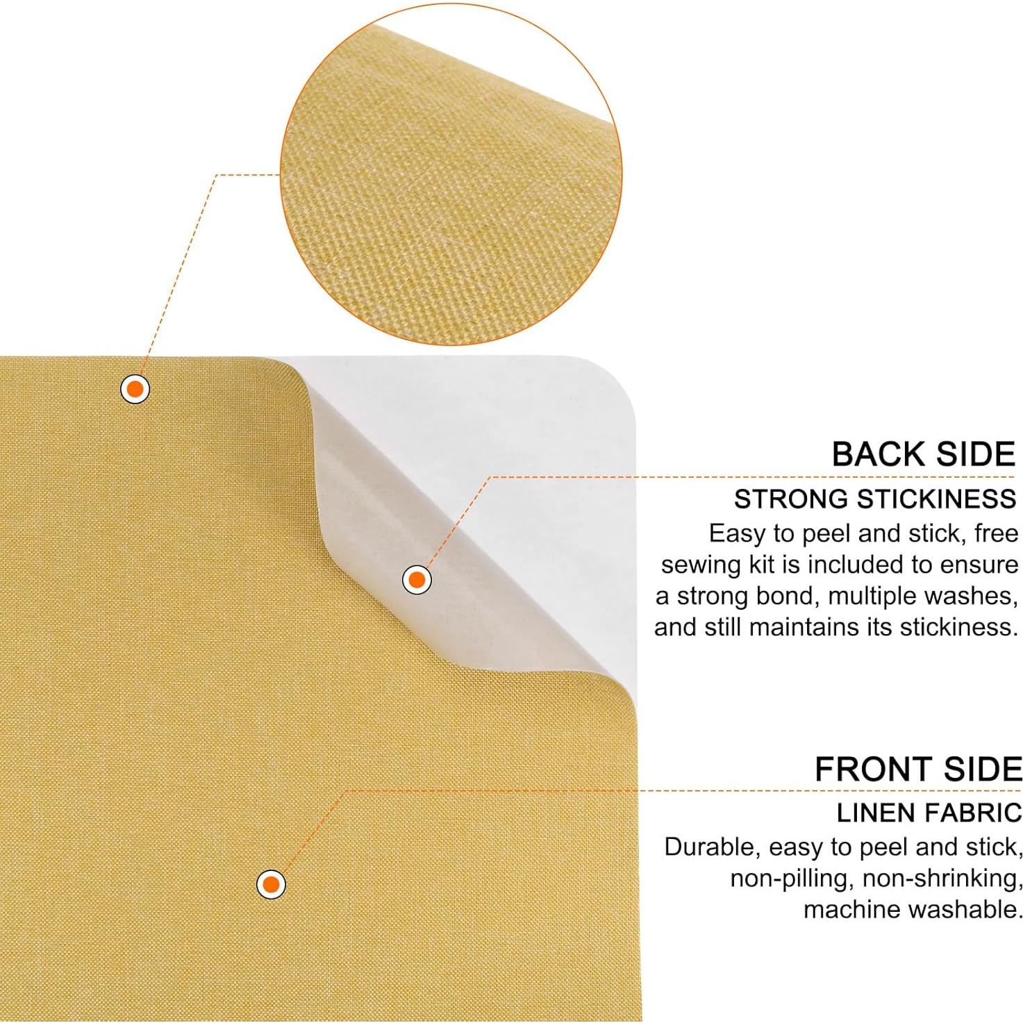 HARFINGTON 4Pcs Linen Fabric Patches 8" x 11" Self-Adhesive Fine Linen Repair Tape for Linen Sofa Upholstery Furniture Pillow Clothing, Mustard