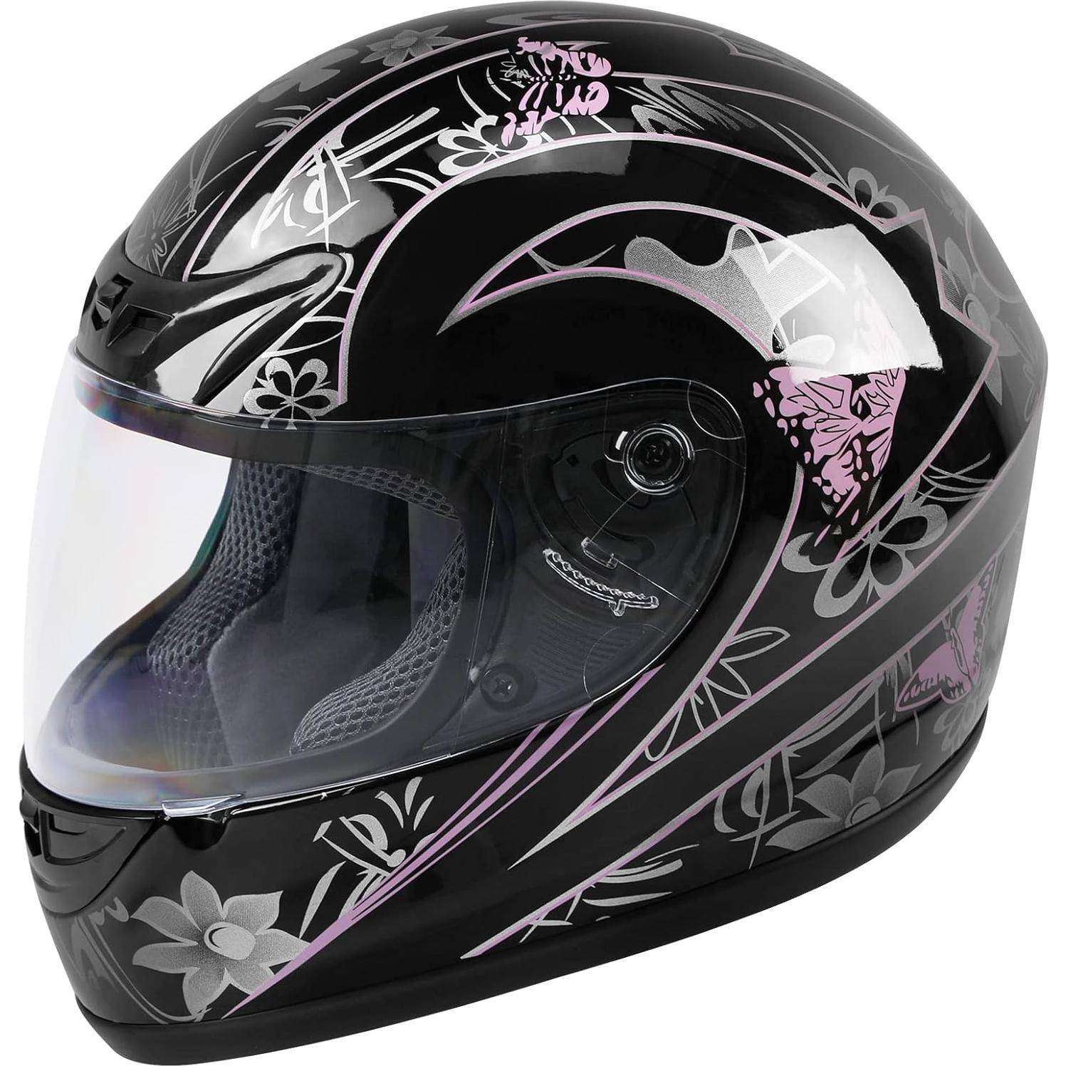 Casco TCMT Mariposa Rosa Blanco Full Face Motocicleta