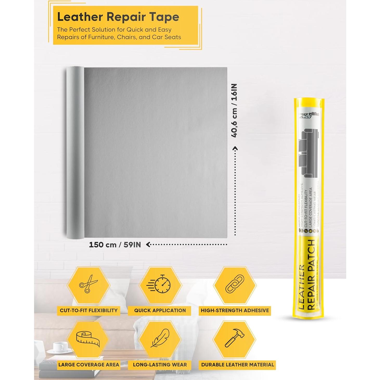 Parche de Reparación de Cuero ZEFFFKA 40.6 x 150 cm Autoadhesivo