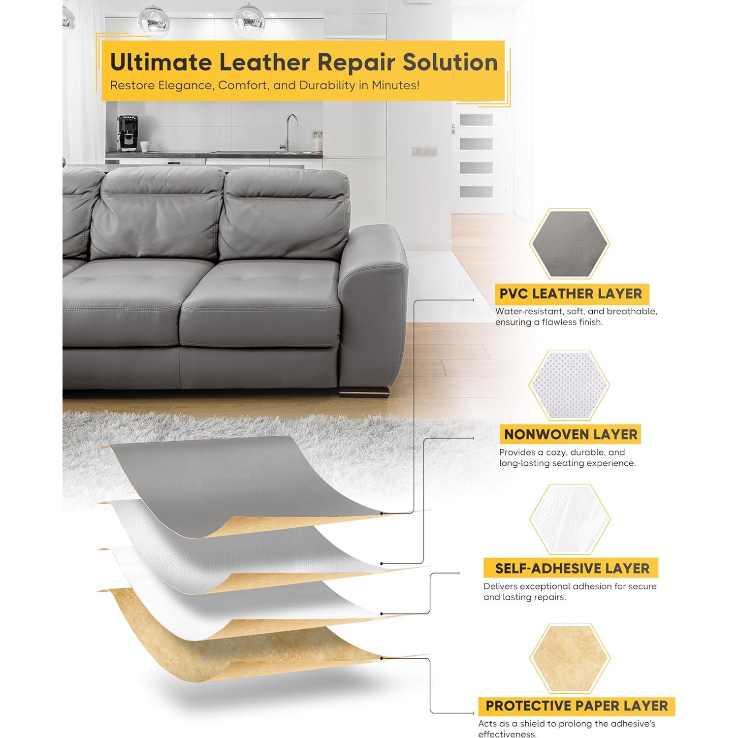 Parche de Reparación de Cuero ZEFFFKA 40.6 x 150 cm Autoadhesivo