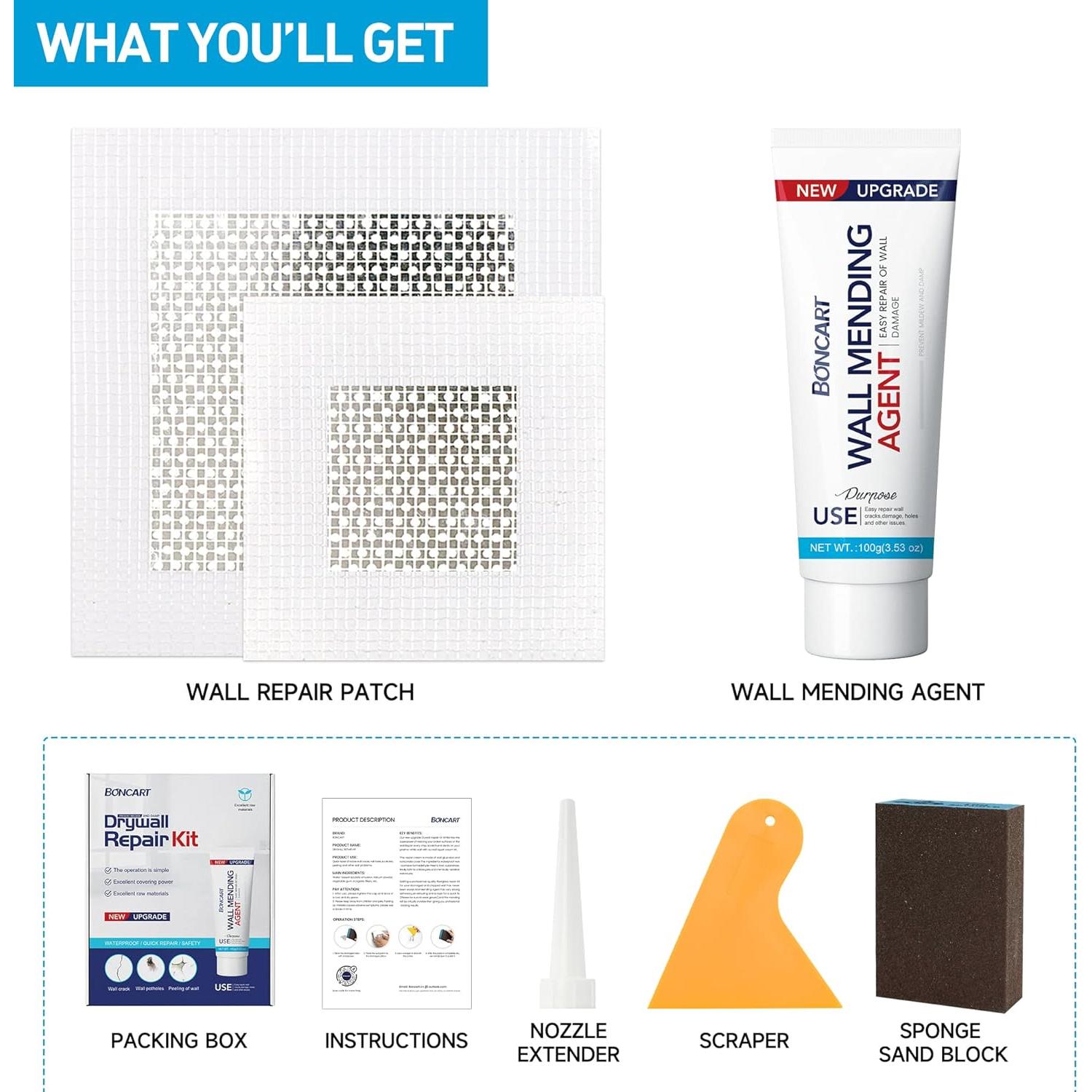 Kit de Reparación de Paredes Boncart - Masilla y Parche 5cm a 10cm