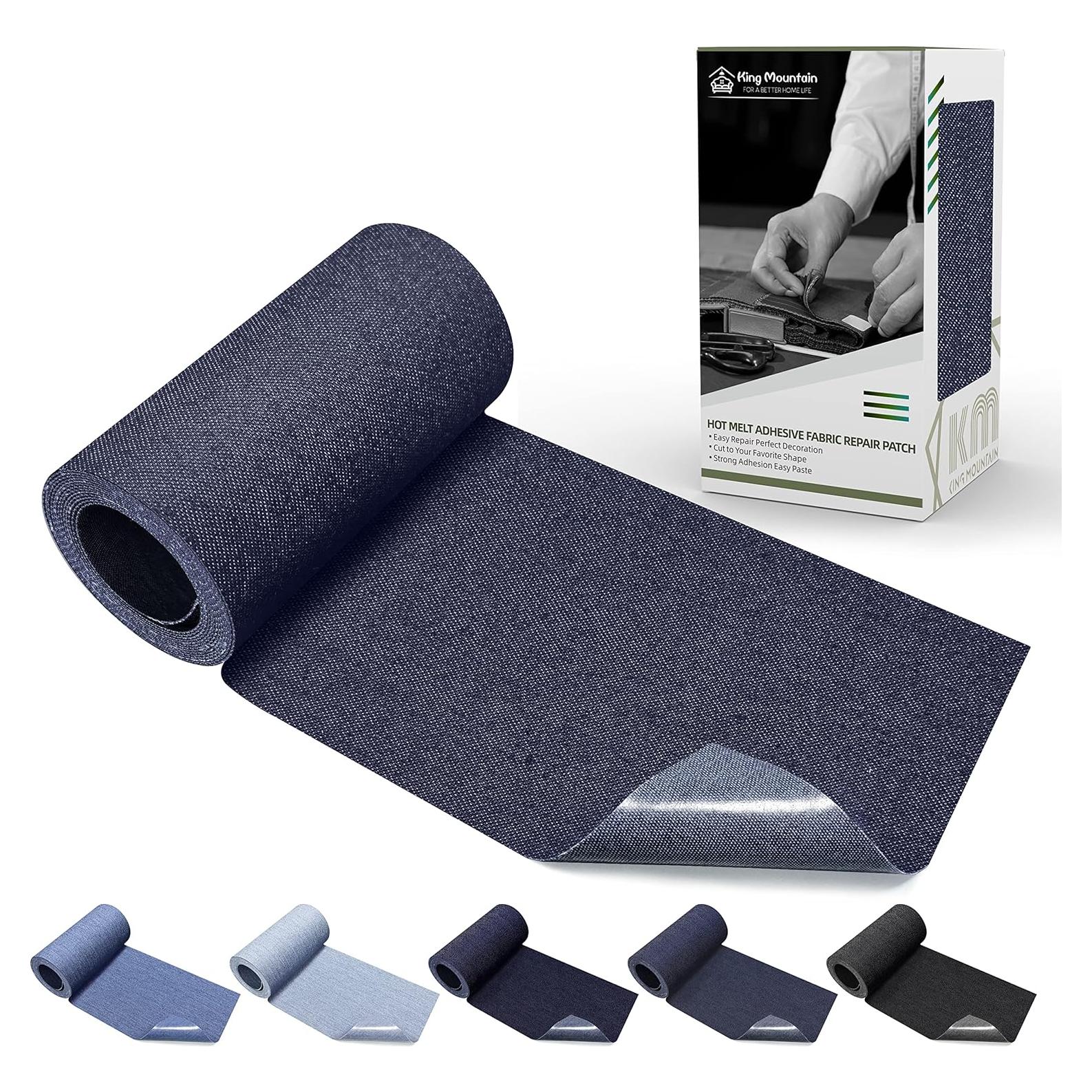 KING MOUNTAIN Iron-on Repair Patch,3"x60"100% Cotton Denim Iron-on Repair Patch, Jeans and Clothing Repair and Decoration Kit (Blue)